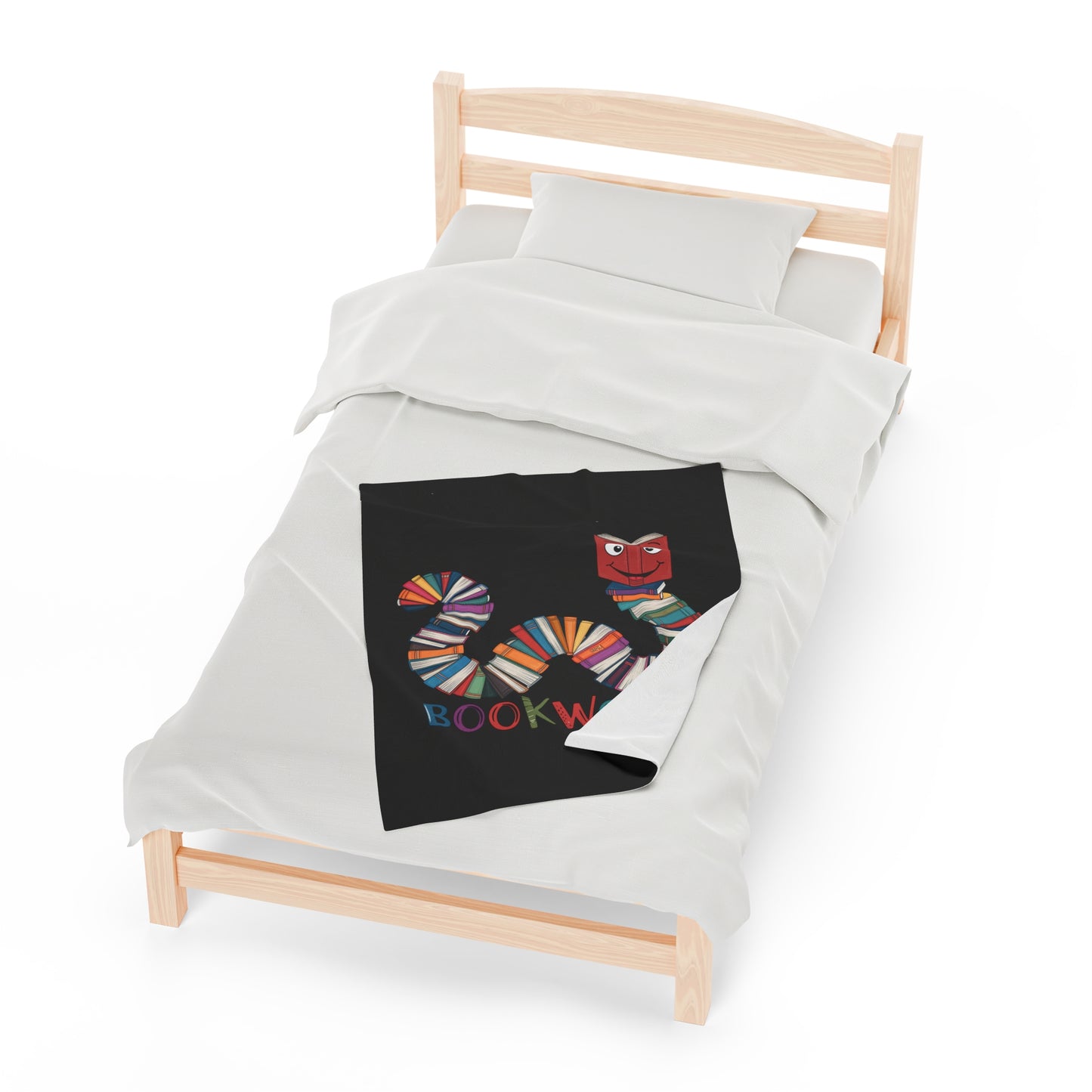 Velveteen Plush Blanket - Bookworm Design