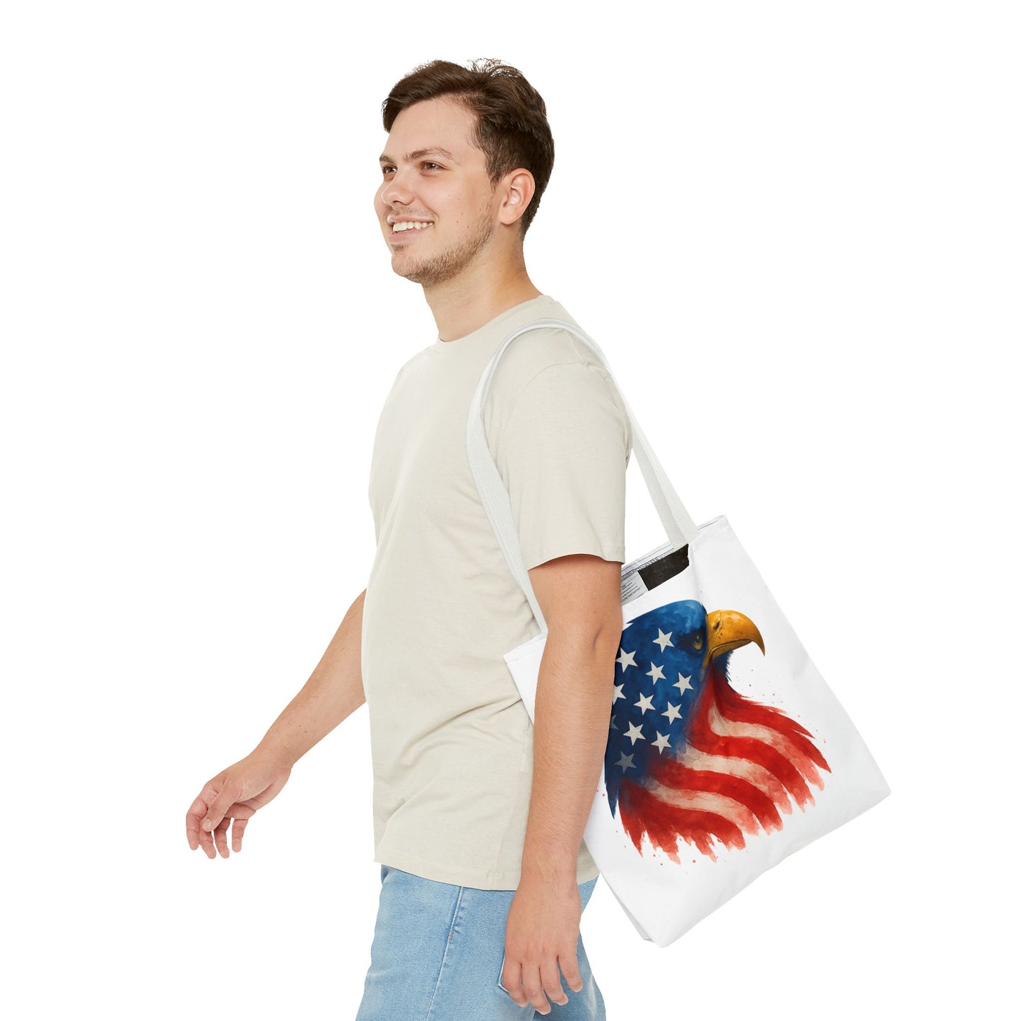 Patriotic Eagle Tote Bag USA Flag Canvas Carryall - Eco-Friendly Independence Day, Memorial Day Gift for Veterans, Reusable Shopping Bag