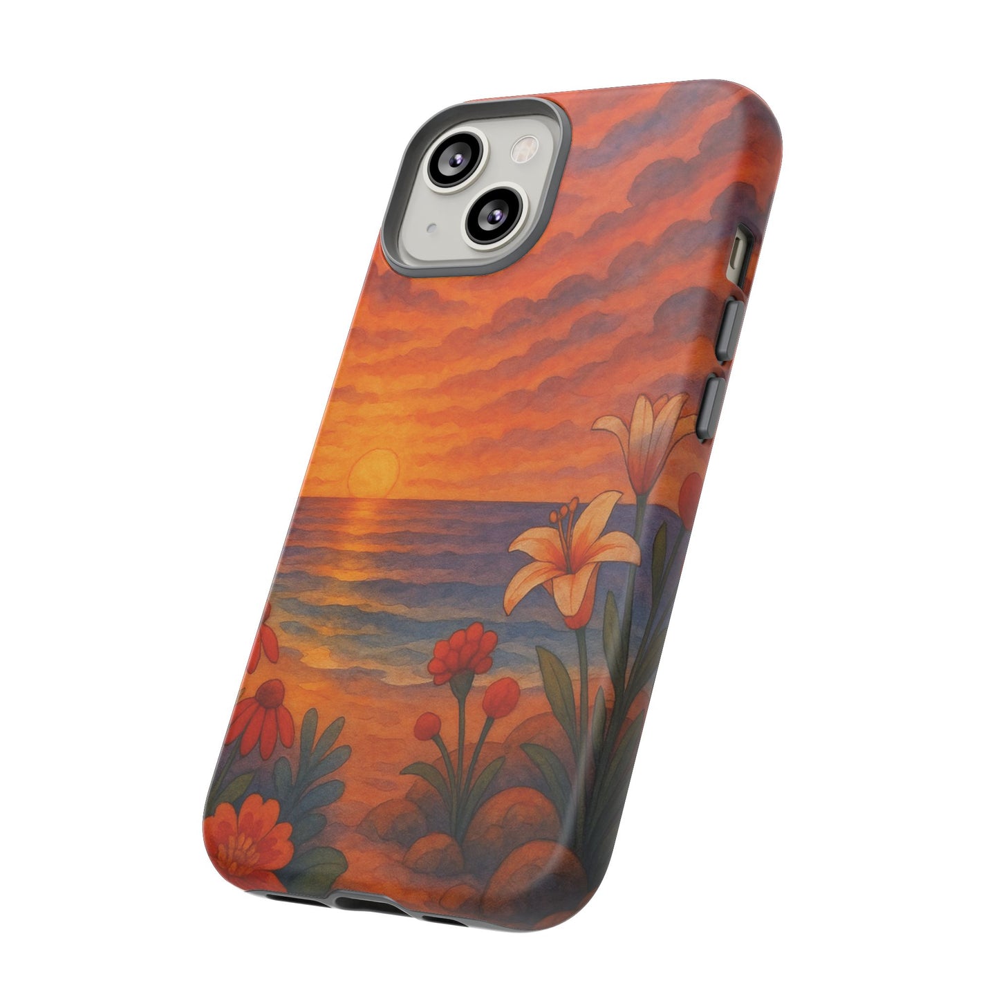 iPhone Case - Floral Ocean Sunset Watercolor Tough Case Nautical Phone Case Beach iPhone Case Ocean Sunset Theme