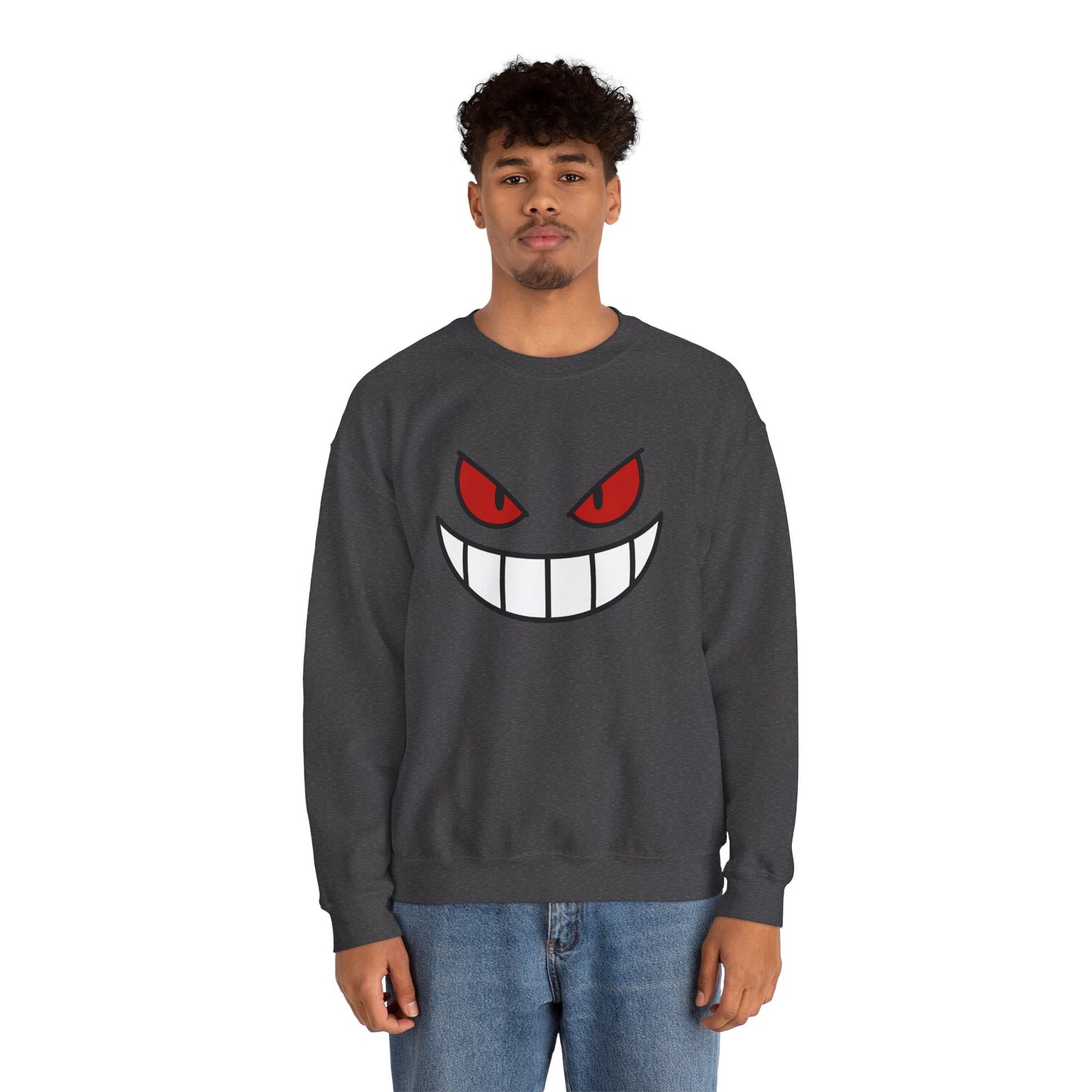 Evil Grin Sweatshirt, Creepy Skull Face Crewneck, Spooky Halloween Pullover, Dark Grinning Ghost Tee, Unisex Scary Smile Sweatshirt