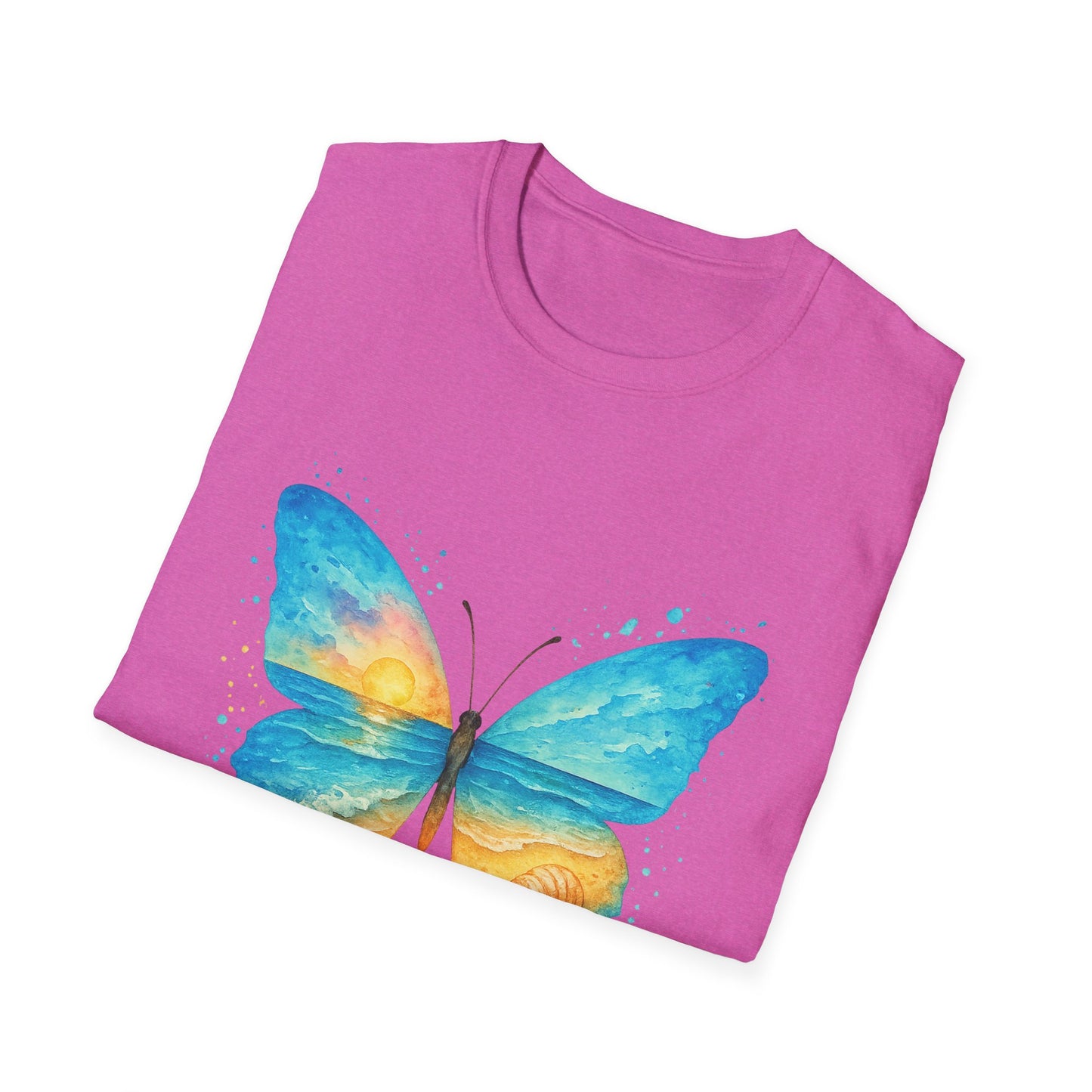 Butterfly Sunset Beach Tee - Scenic Butterfly Graphic Shirt, Nature Lover Gift, Boho Ocean Tee, Unisex Casual T-Shirt