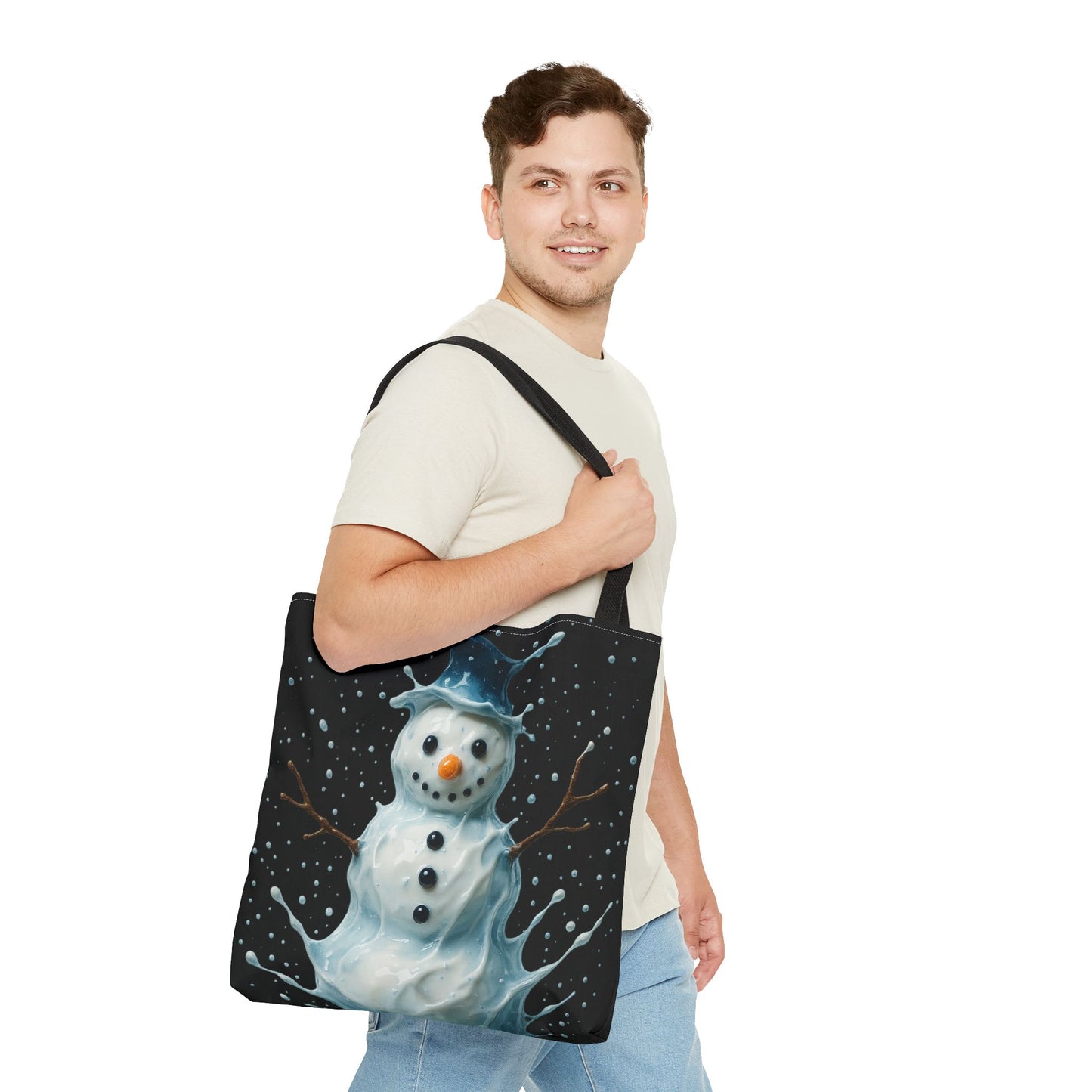Winter Snowman Tote Bag, Festive Christmas Gift Bag, Holiday Shopping Tote, Snowy Season Accessory, Reusable Winter Art Bag For Everyday Use