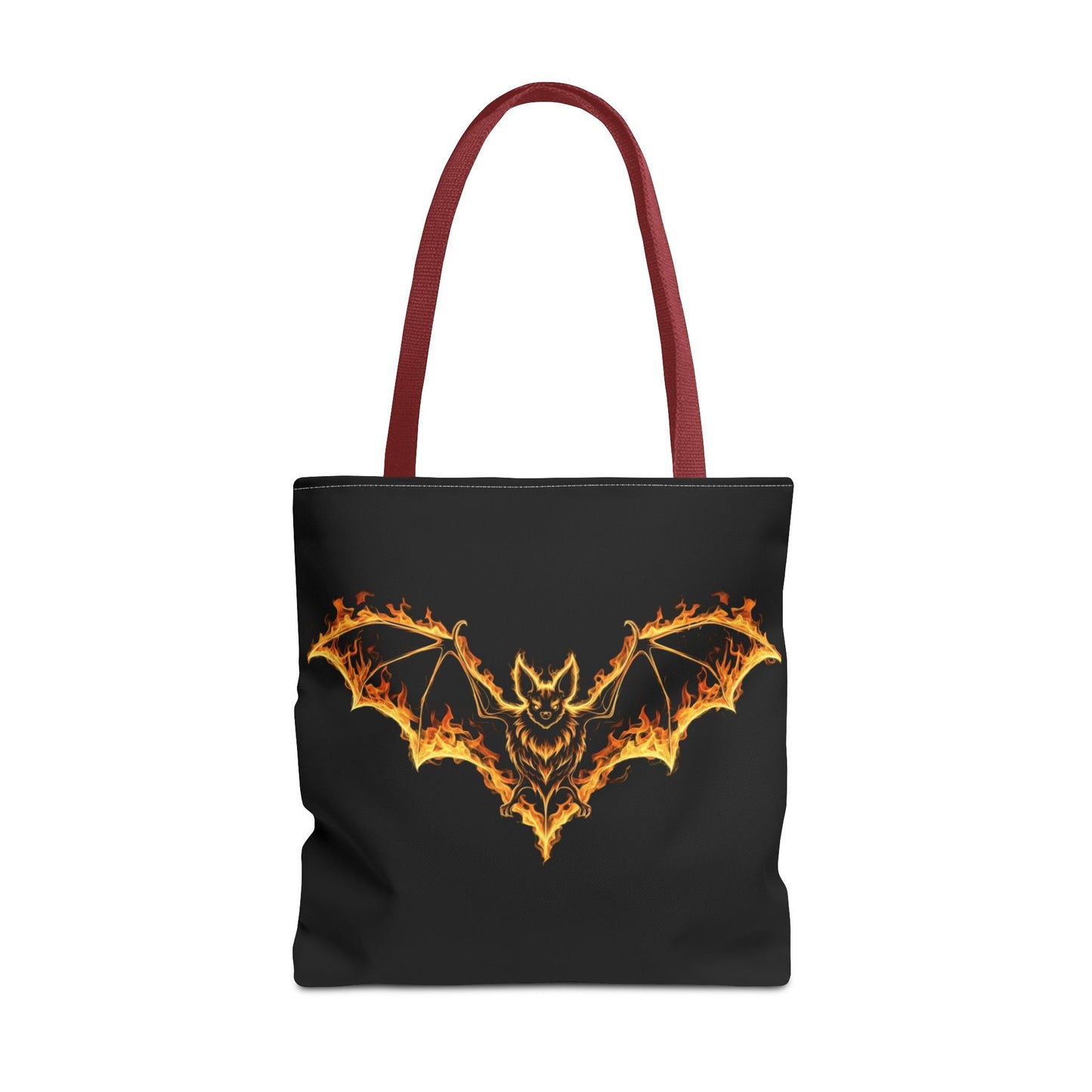 Flaming Bat Tote Bag, Gothic Halloween Canvas Tote, Fiery Wing Bat Design Tote, Spooky Season Accessory, Gothic Gift Tote