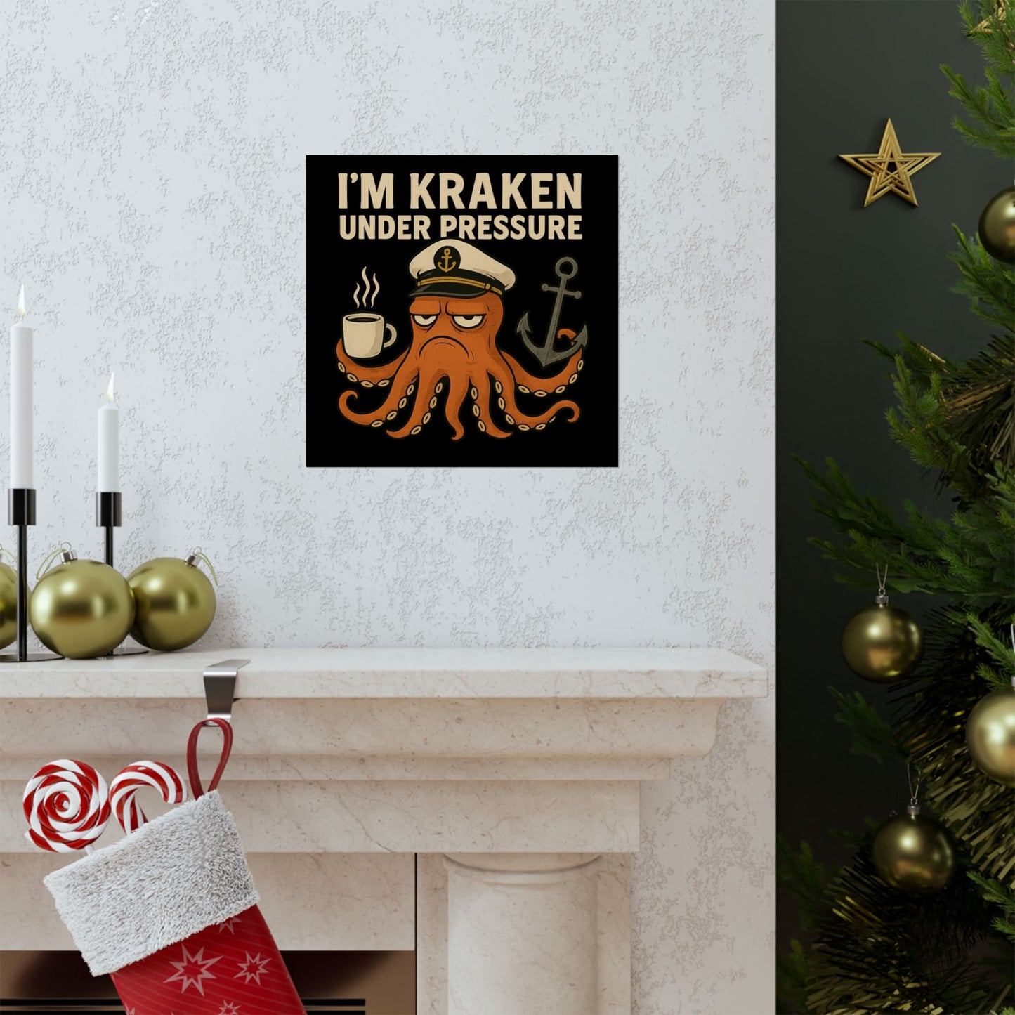 Vertical Poster with Stressed Octopus Design Nautical Decor Ocean Themed Poster Modern Home Decor Funny Poster