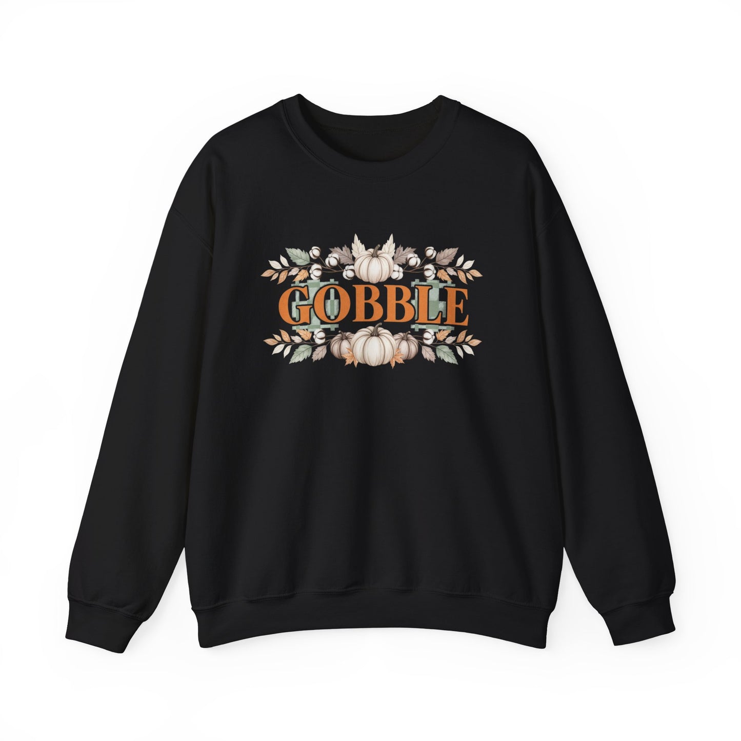 Gobble Thanksgiving Sweatshirt, Neutral Fall Pumpkin Crewneck, Autumn Cotton Stems Leaves Pullover, Cozy Rustic Thanksgiving Top