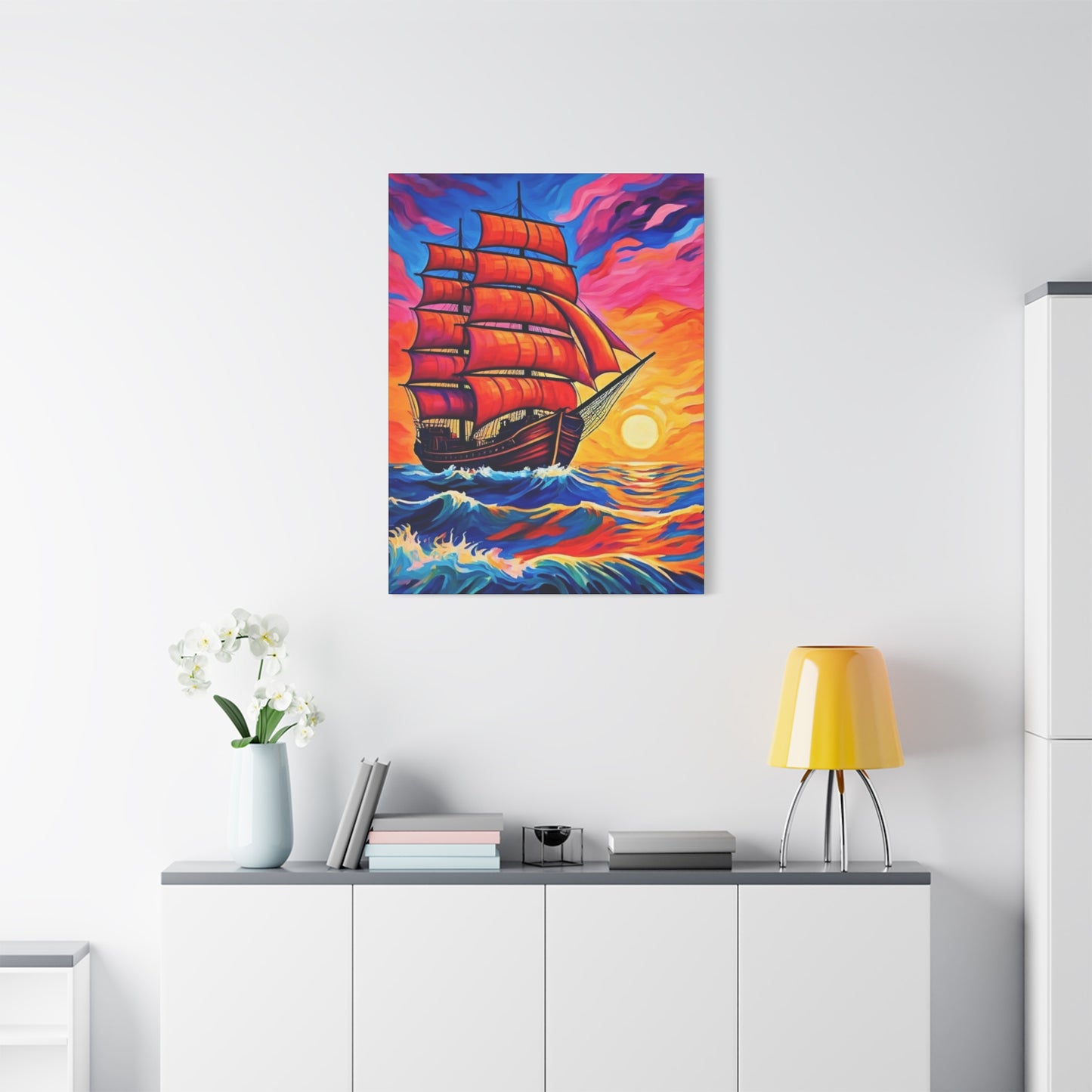 Canvas Art - Ship Sailing at Sunset