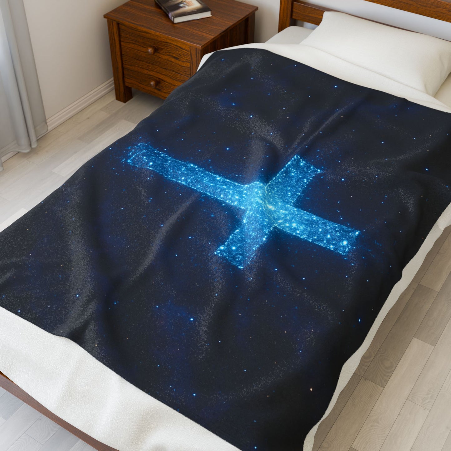 Velveteen Plush Blanket with Bioluminescent Cross Design Christian Decor Inspirational Throw Spiritual Blanket Gift for Believers