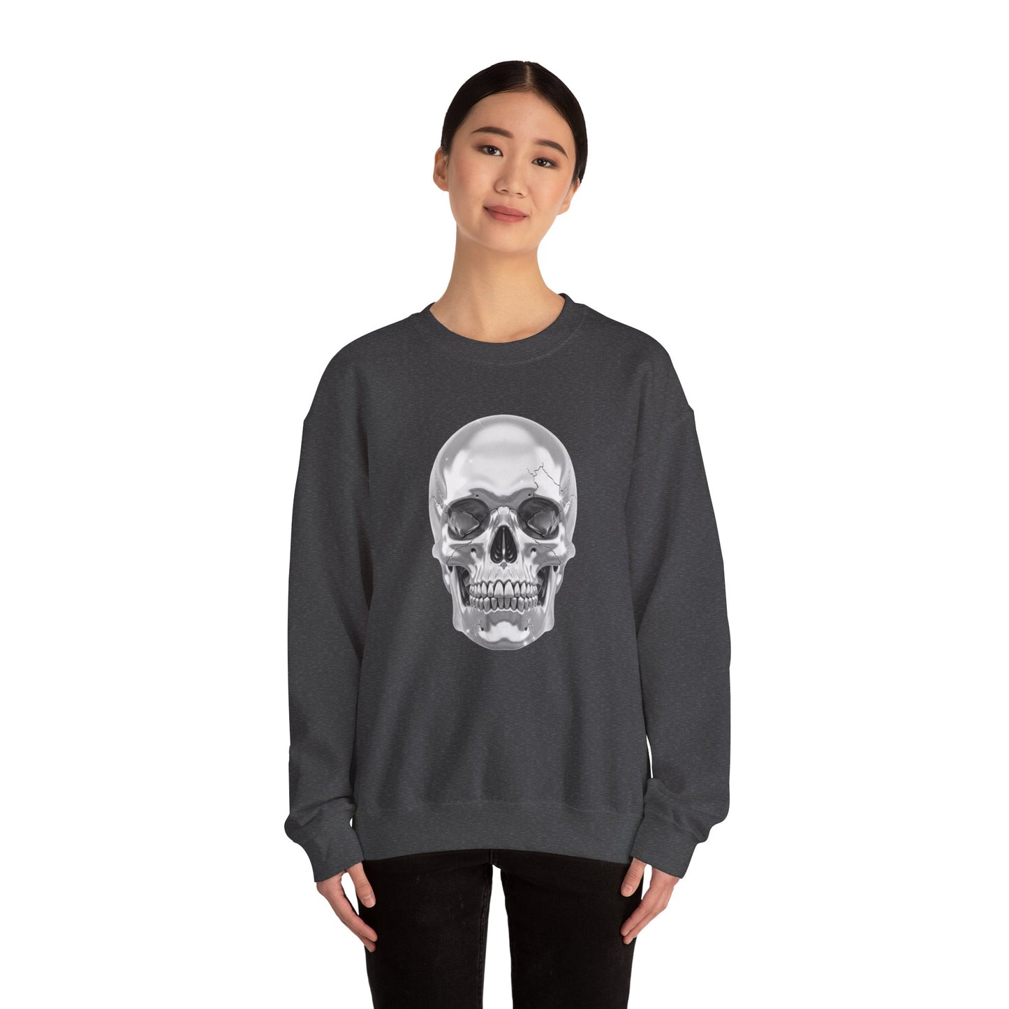 Silver Skull Sweatshirt, Gothic Skull Crewneck, Retro Skull Sweatshirt, Vintage Skull Graphic, Halloween Rock Pullover