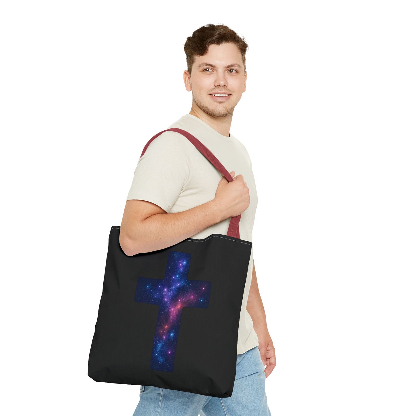 Galaxy Cross Tote Bag – Christian Faith Bag, Inspirational Reusable Shopper, Spiritual Gift for Women & Men, Religious Church Bag