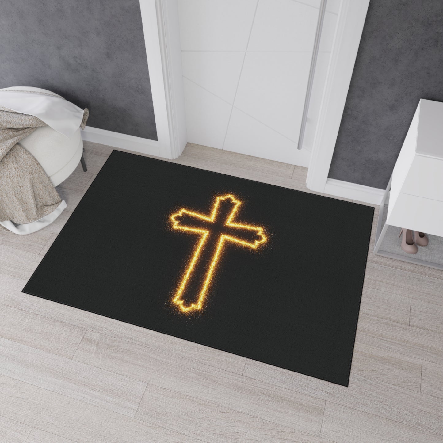 Floor Mat with Glowing Cross Design