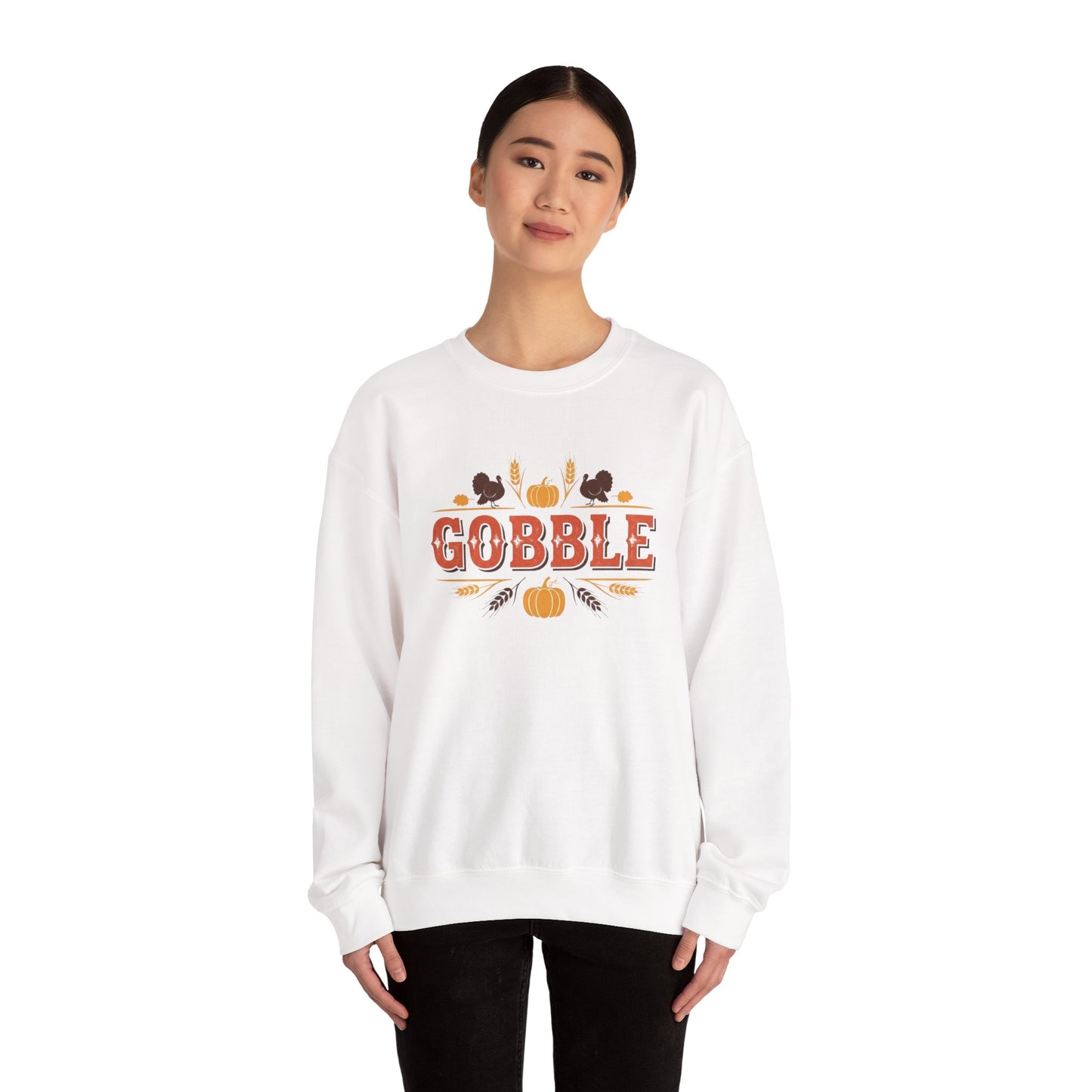 Gobble Thanksgiving Sweatshirt, Fall Pumpkin Turkey Shirt, Cozy Autumn Crewneck, Cute Gobble Pullover, Thanksgiving Dinner Outfit