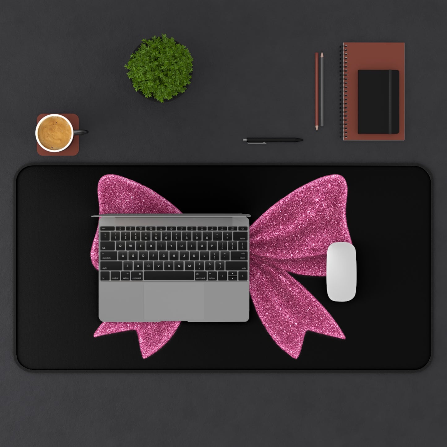 Pink Glitter Bow Desk Mat β Coquette Aesthetic Mouse Pad XL β Cute Girly Office Decor β Soft Girl Gaming Desk Mat β Pinkcore Desk Accessory