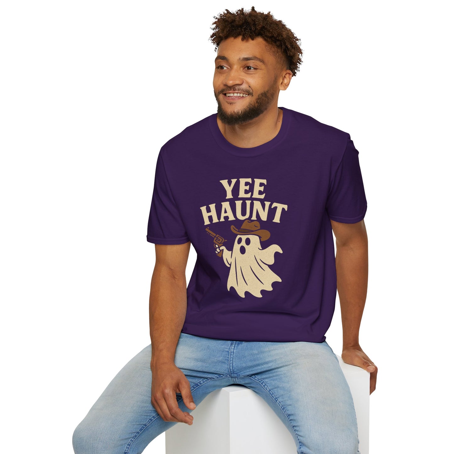 Yee Haunt Ghost Cowboy Halloween Tee - Cute Western Spooky Ghost Shirt - Boo Haw Fall Tee for Ghost Lovers - Unisex Halloween Graphic T-Shirt