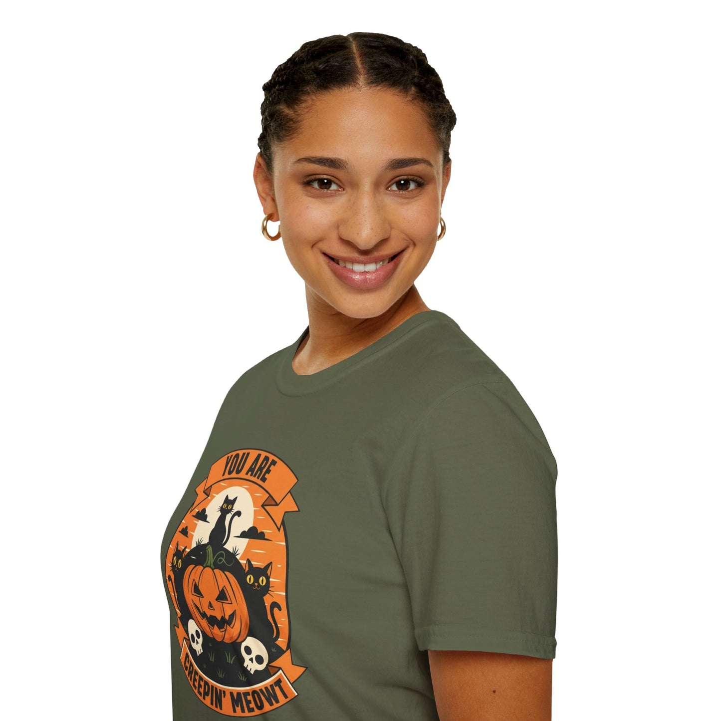 You Are Creepin' Meowt Halloween Cat T-Shirt | Funny Spooky Cat Tee | Black Cat Pumpkin Shirt | Cute Halloween Gift for Cat Lovers
