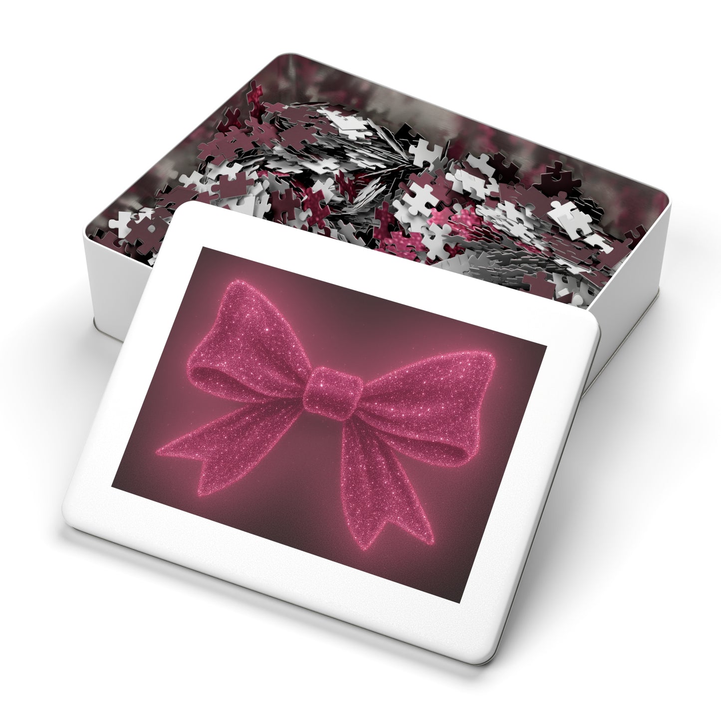 Puzzle with Sparkling Pink Bow Boho Game Pink Bow Decor Feminine Game Night