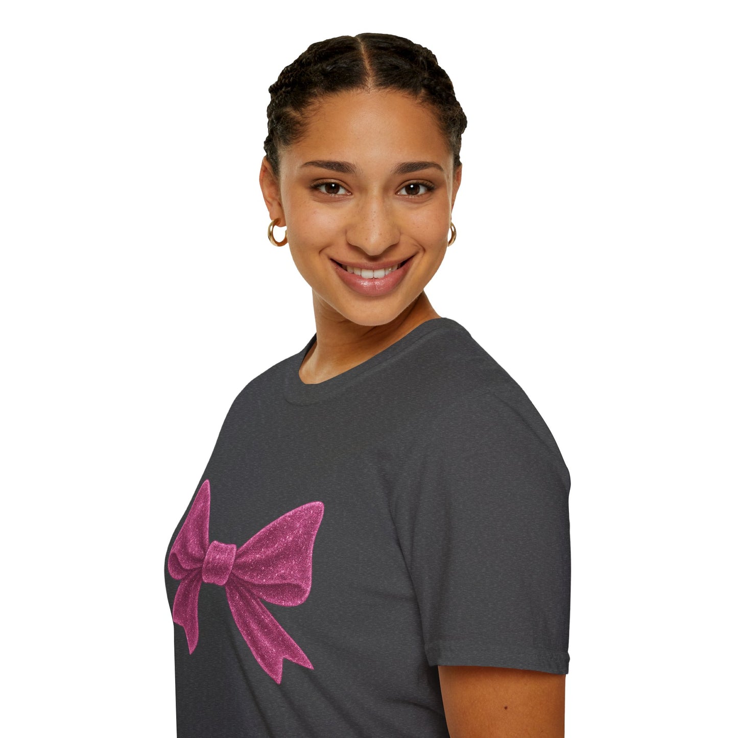 Feminine Pink Bow Graphic Tee | Coquette Bow T-Shirt | Sparkly Ribbon Shirt for Soft Girl Aesthetic | Gift for Her