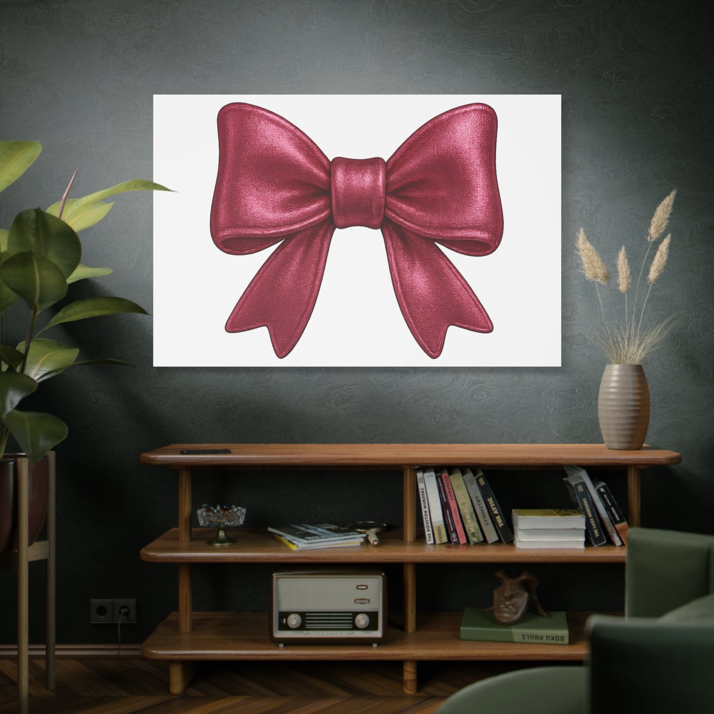 Red Bow Canvas Wall Art – Modern Christmas Decor, Gift for Her, Glam Room Wall Print, Elegant Ribbon Artwork