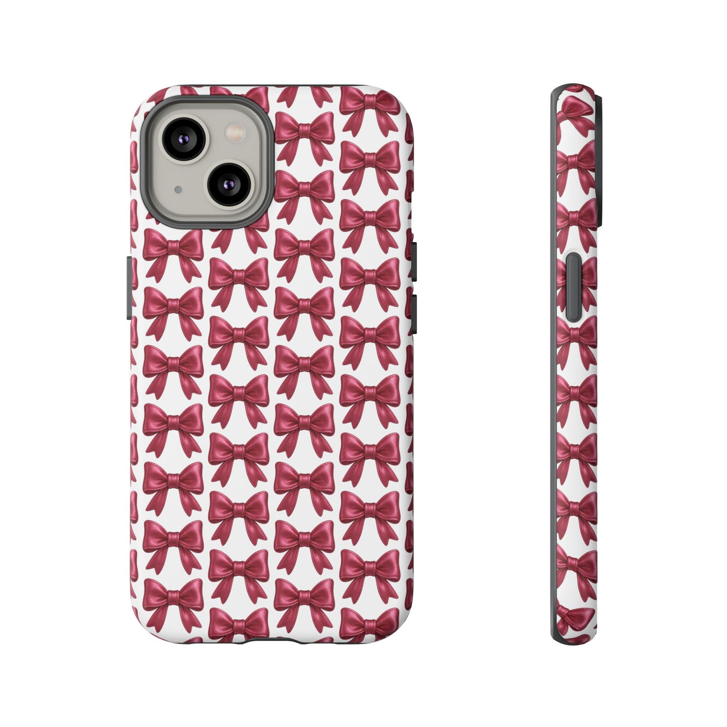 Coquette Bow iPhone Case - Burgundy Ribbon Pattern Phone Cover, Girly Aesthetic Accessory, Cute Gift for Her