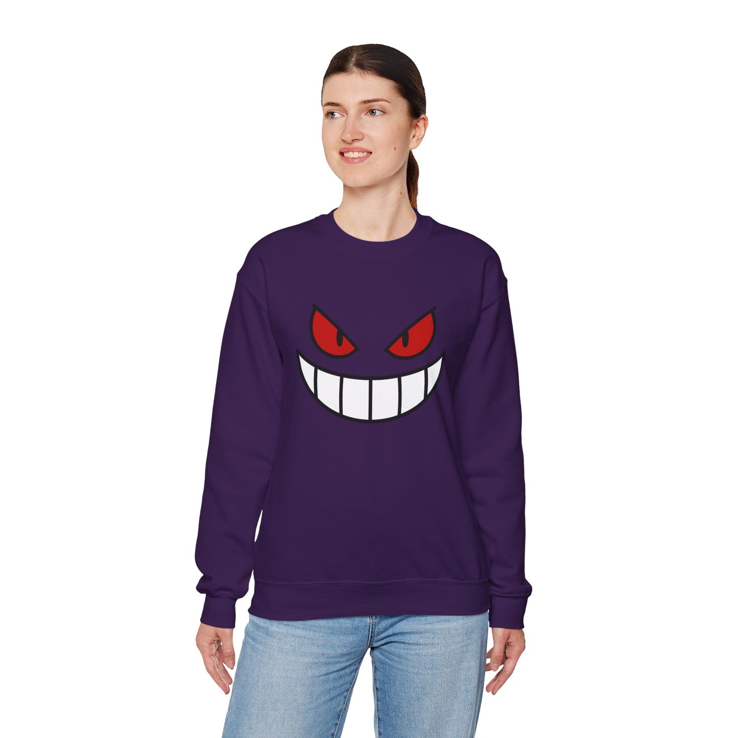 Evil Grin Sweatshirt, Creepy Skull Face Crewneck, Spooky Halloween Pullover, Dark Grinning Ghost Tee, Unisex Scary Smile Sweatshirt