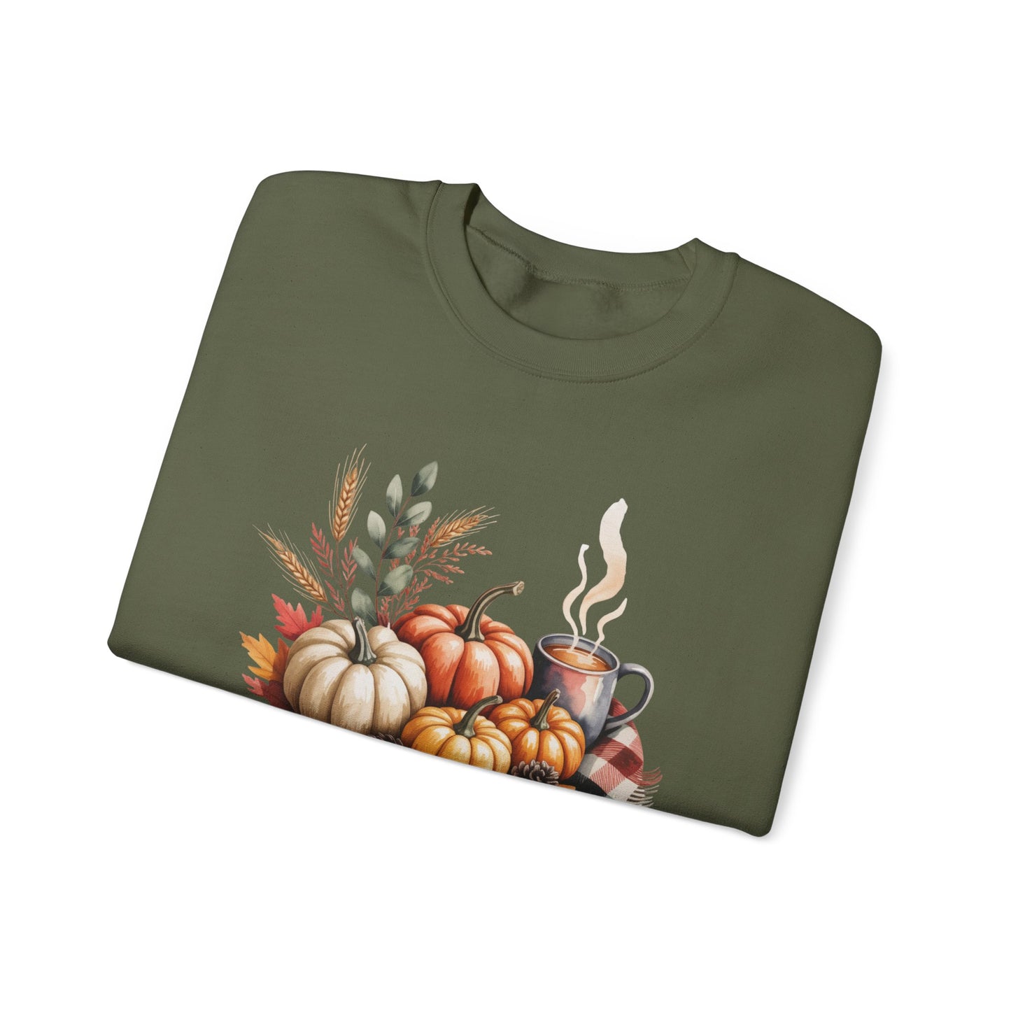 Fall Pumpkin Sweatshirt, Cozy Autumn Crewneck, Thanksgiving Sweater With Pumpkins And Coffee, Fall Leaves Pullover, Seasonal Gift