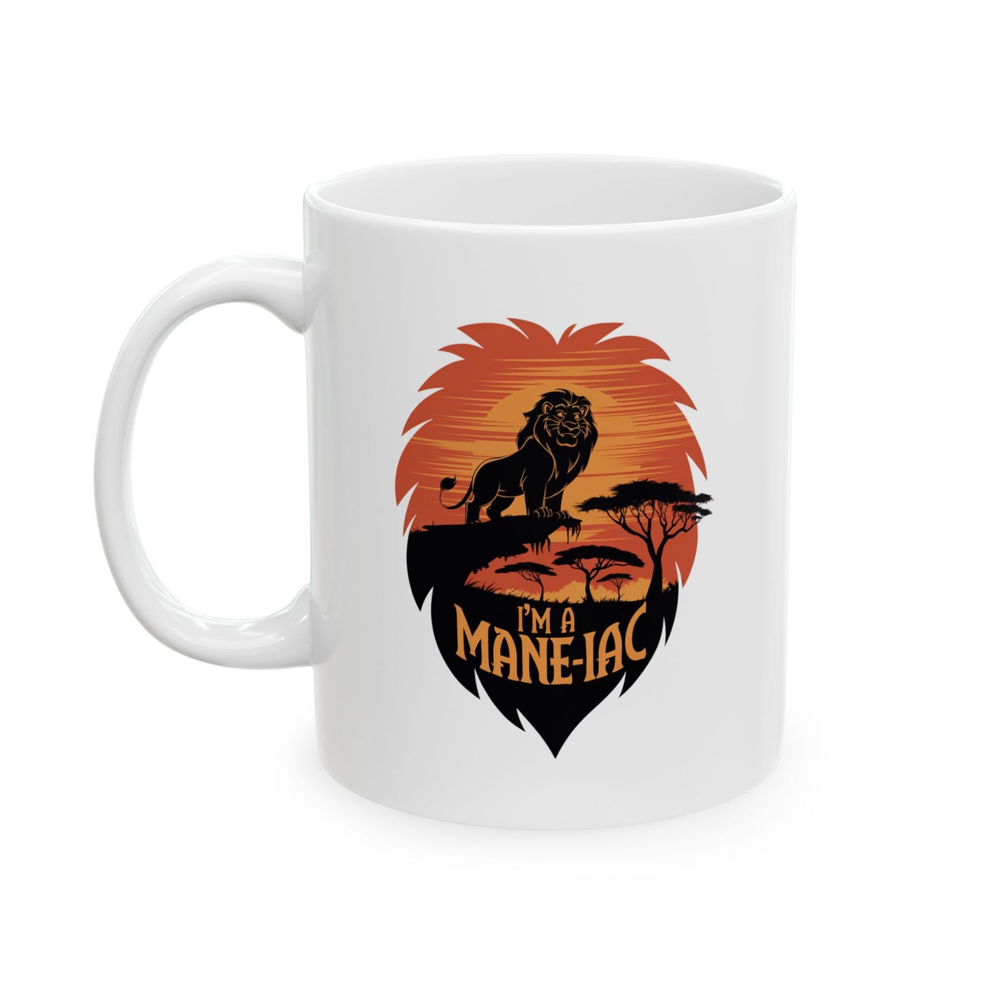 I’m a Mane-iac Lion Mug – Funny Animal Pun Coffee Cup – Safari Wildlife Gift for Him, Her, Kids – Bold Jungle Kitchen Decor