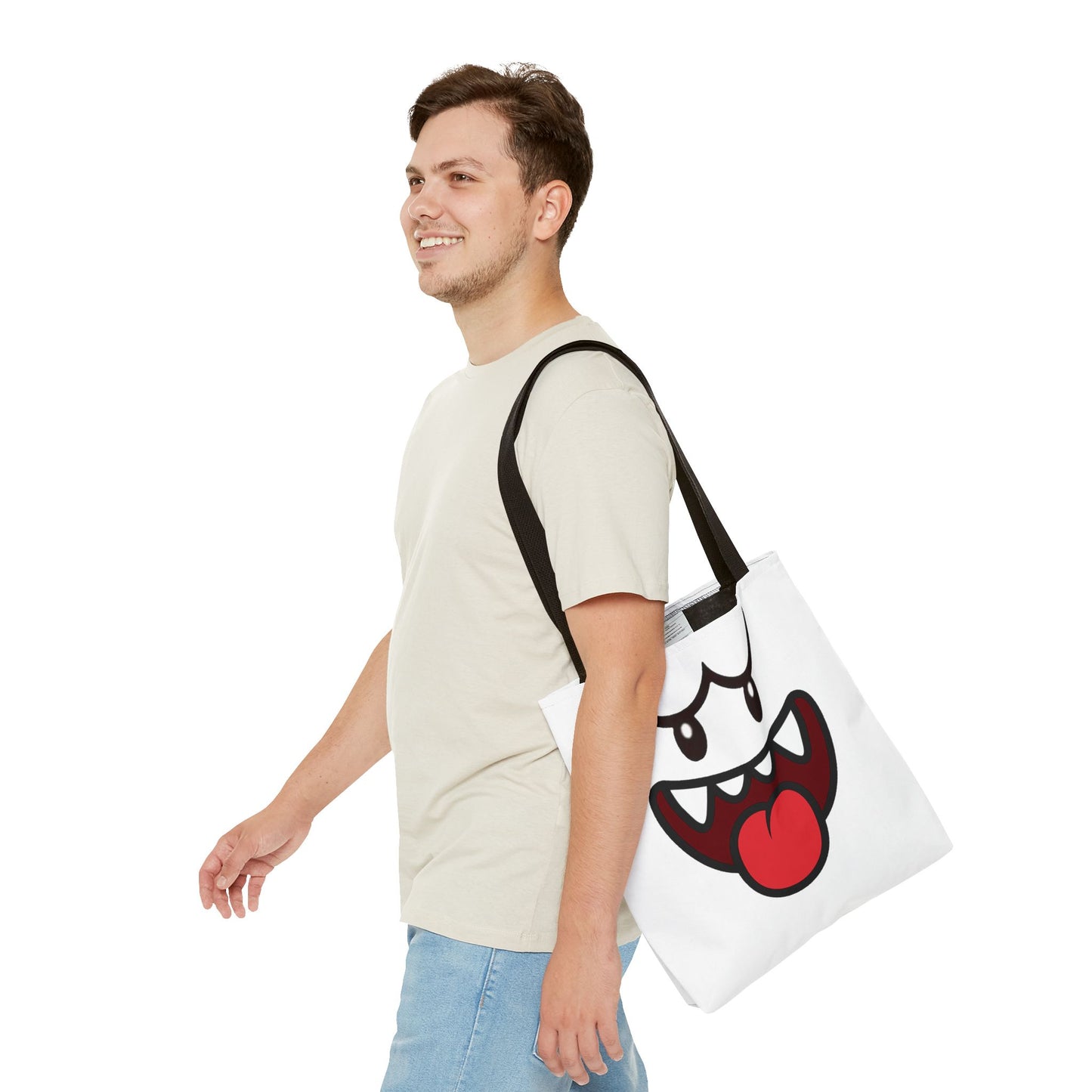Funny Ghost Face Tote Bag, Spooky Halloween Shopping Bag, Creepy Cute Gamer Tote, Novelty Reusable Canvas Bag, Horror Themed Trick or Treat Bag