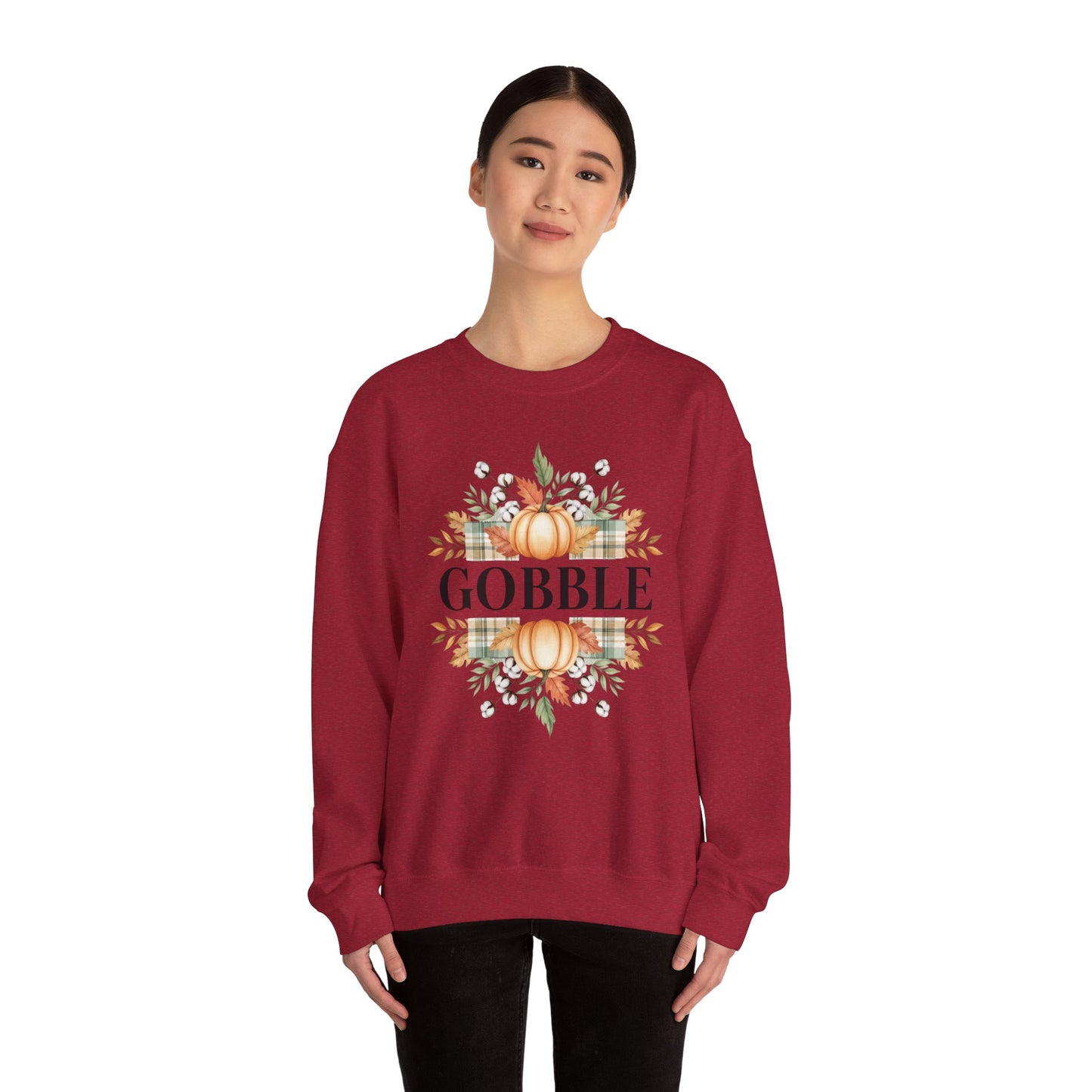 Gobble Turkey Sweatshirt, Thanksgiving Gobble Crewneck, Autumn Pumpkin Leaves Pullover, Fall Graphic Sweatshirt, Cozy Turkey Shirt