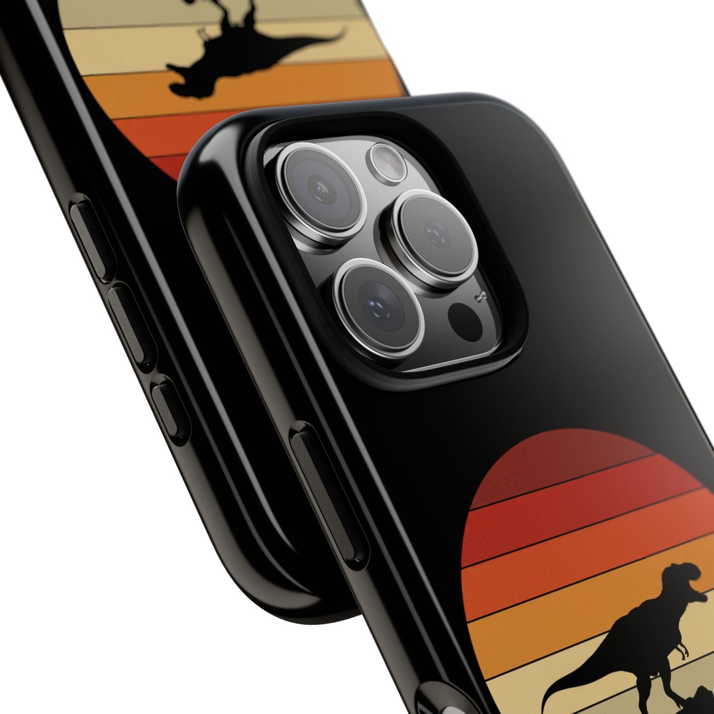 Retro Sunset Dinosaur iPhone Case | T‑Rex Silhouette Vintage Phone Cover for iPhone 14/15/16 Pro | Aesthetic Dinosaur Gift