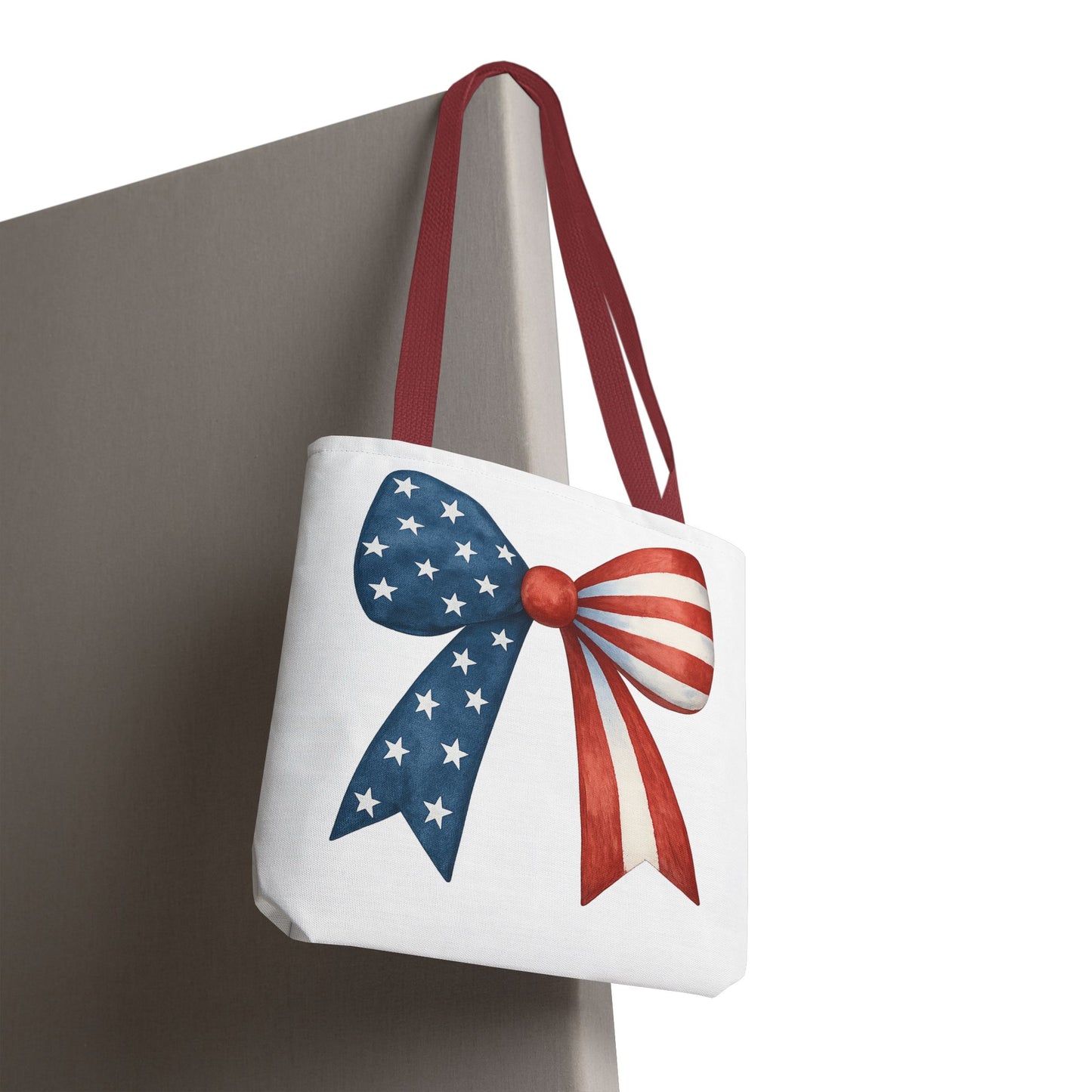 Patriotic Bow Tote Bag | 4th of July Reusable Bag | American Flag Tote | USA Stars Stripes Bag | Independence Day Gift | USA Market Bag