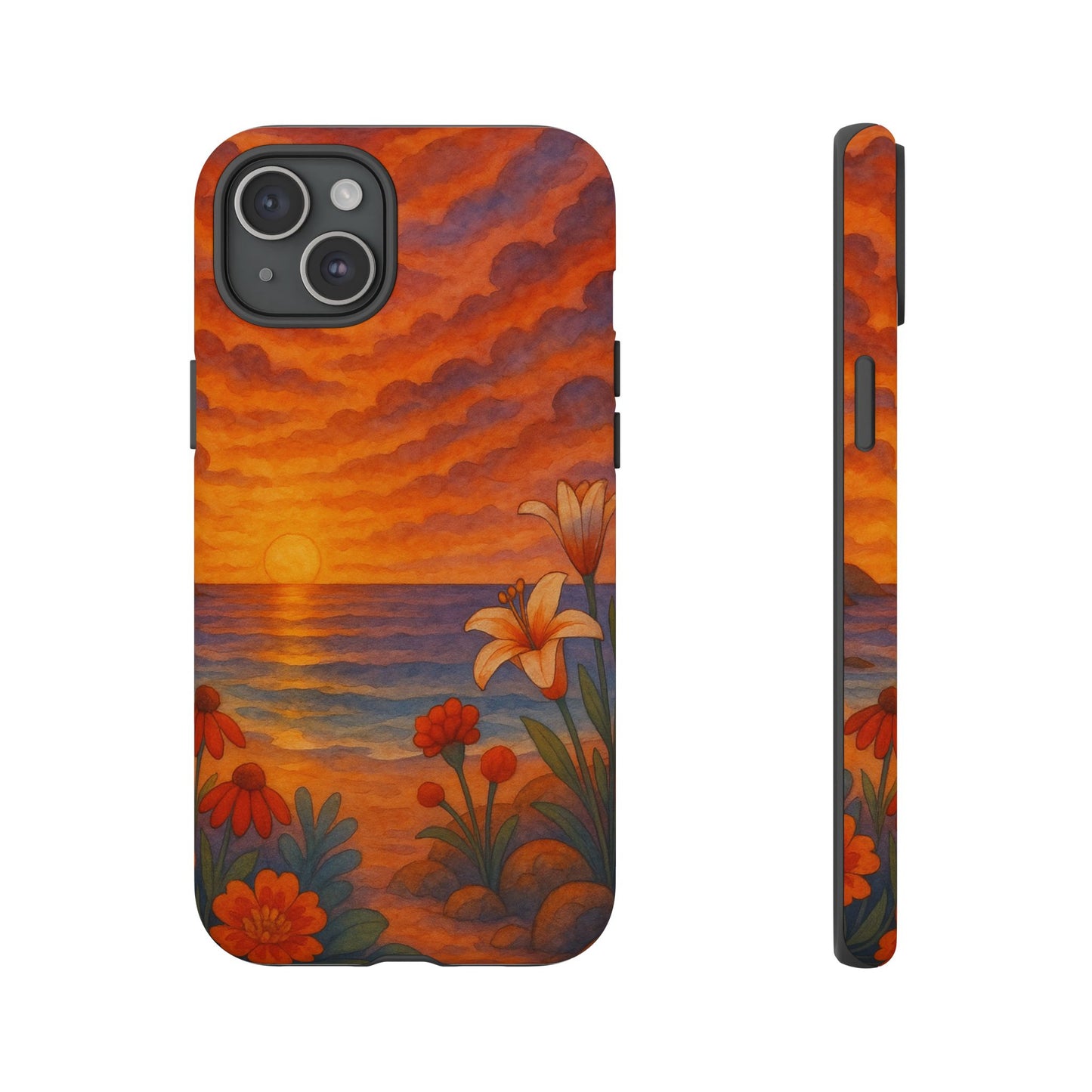 iPhone Case - Floral Ocean Sunset Watercolor Tough Case Nautical Phone Case Beach iPhone Case Ocean Sunset Theme