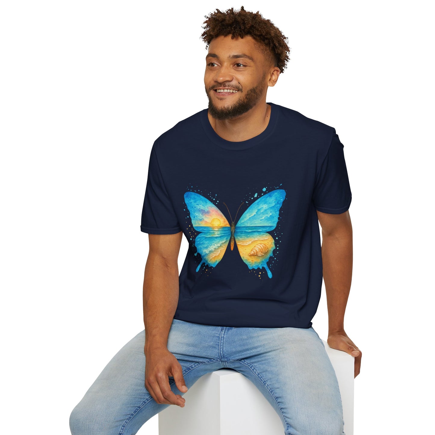 Butterfly Sunset Beach Tee - Scenic Butterfly Graphic Shirt, Nature Lover Gift, Boho Ocean Tee, Unisex Casual T-Shirt
