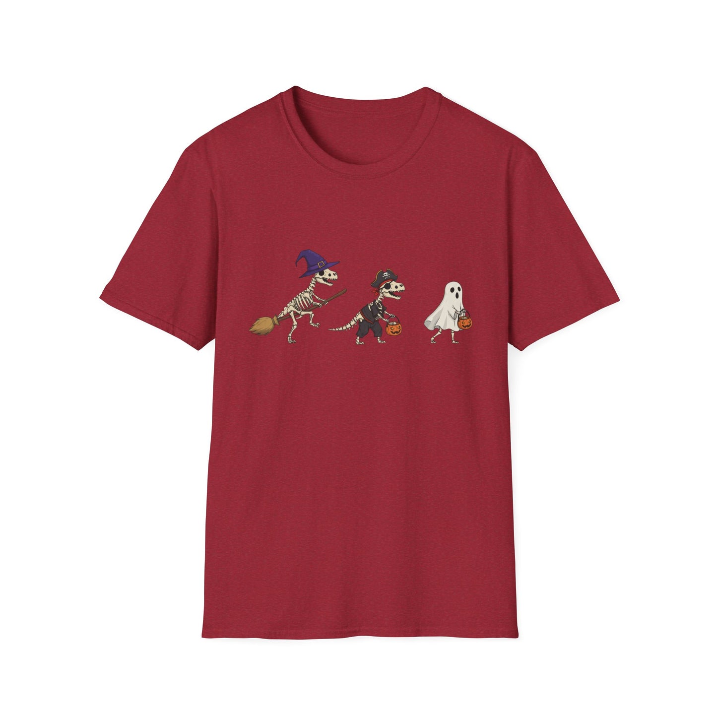 Halloween Dinosaur Skeleton Shirt - Trick-or-Treat Dino Tee, Funny T-Rex Ghost and Witch Costume Shirt, Spooky Cute Skeleton Tee, Unisex