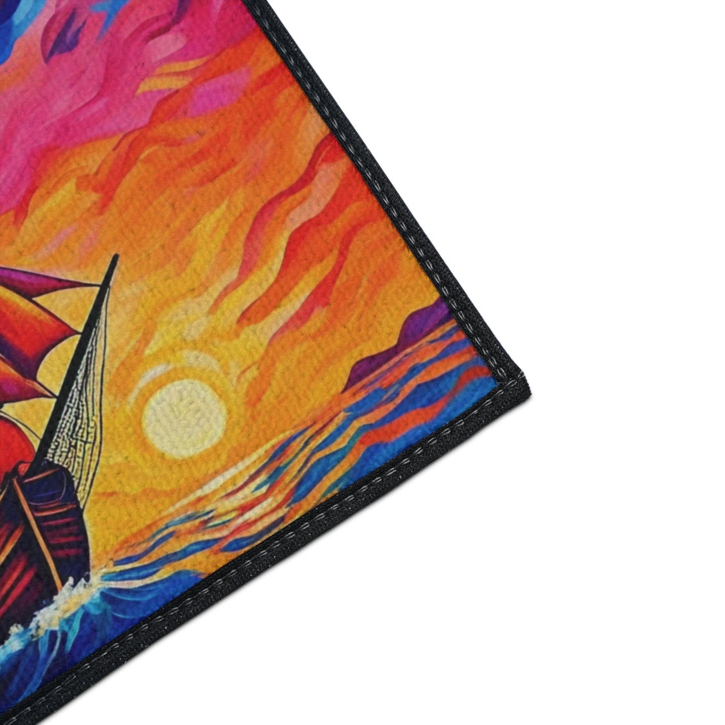 Floor Mat - Ship on Ocean at Sunset Painting