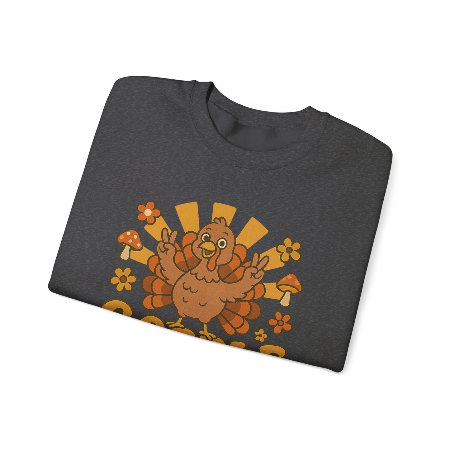 Gobble Turkey Sweatshirt, Retro Fall Turkey Crewneck, Thanksgiving Graphic Pullover, Autumn Mushroom & Flower Design, Cozy Fall Top