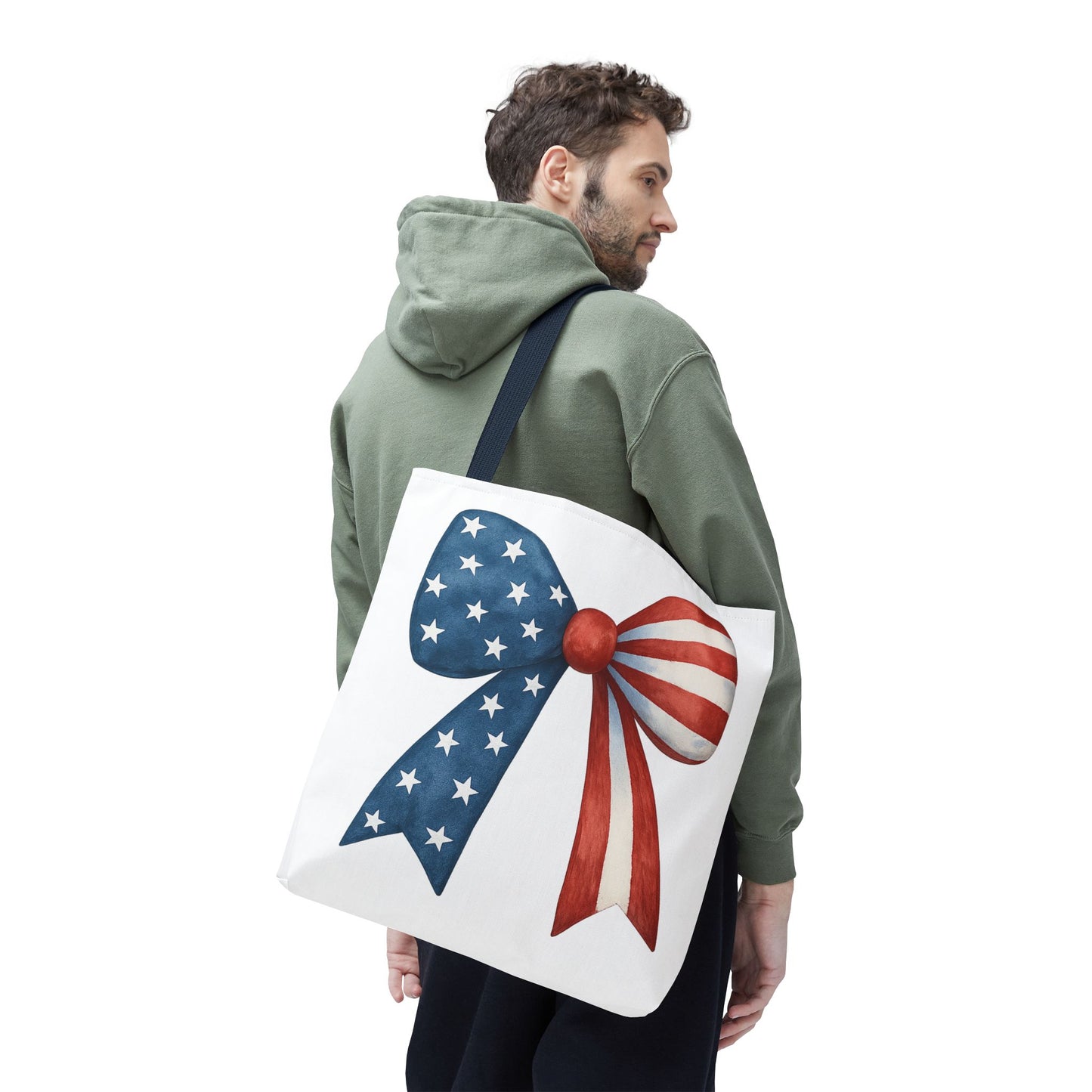 Patriotic Bow Tote Bag | 4th of July Reusable Bag | American Flag Tote | USA Stars Stripes Bag | Independence Day Gift | USA Market Bag