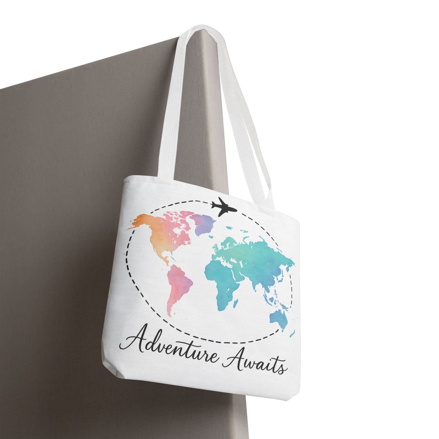 Adventure Awaits Watercolor World Map Tote Bag | Travel Canvas Tote | Wanderlust Gift, Beach, Camping, Airport Carryall, Eco-Friendly