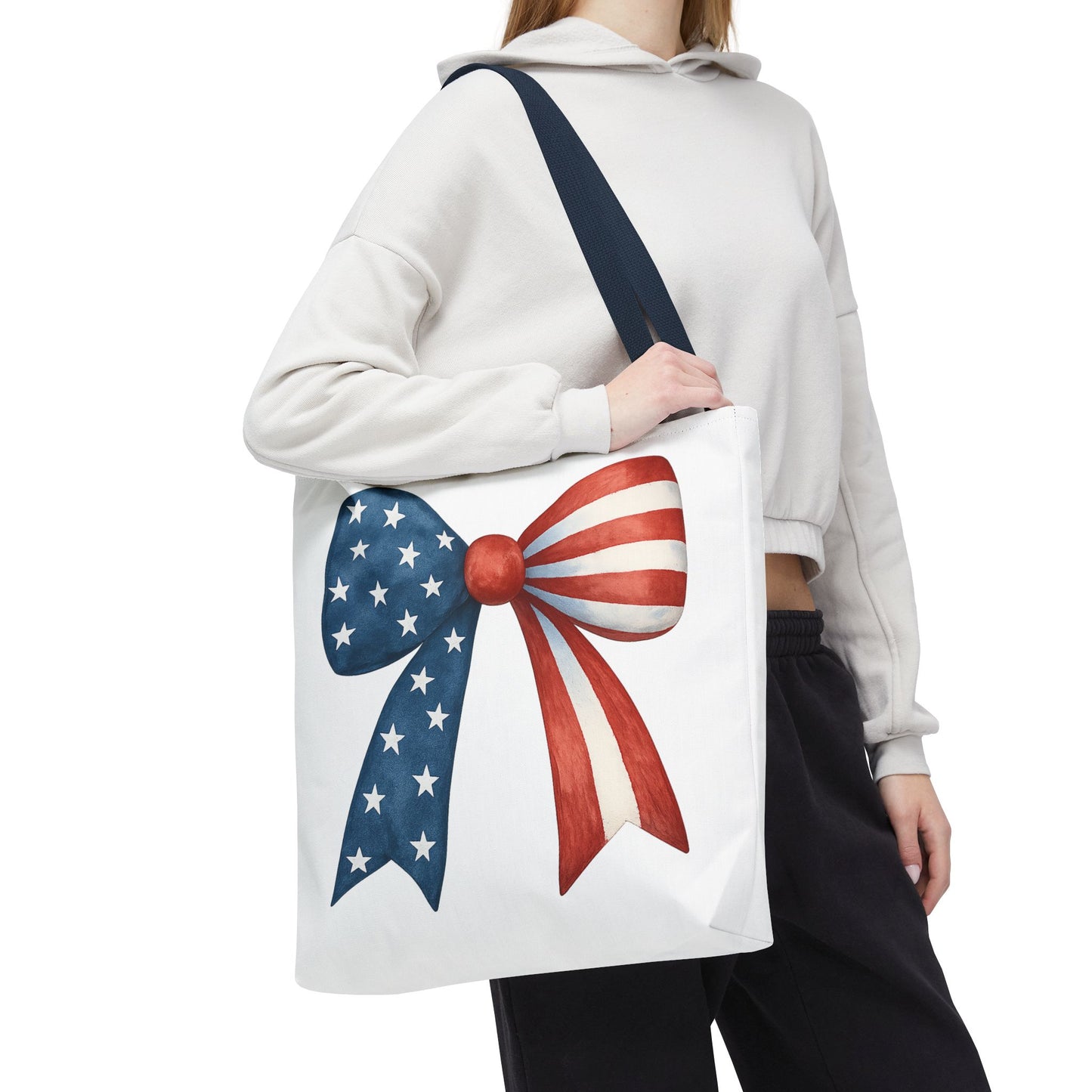 Patriotic Bow Tote Bag | 4th of July Reusable Bag | American Flag Tote | USA Stars Stripes Bag | Independence Day Gift | USA Market Bag