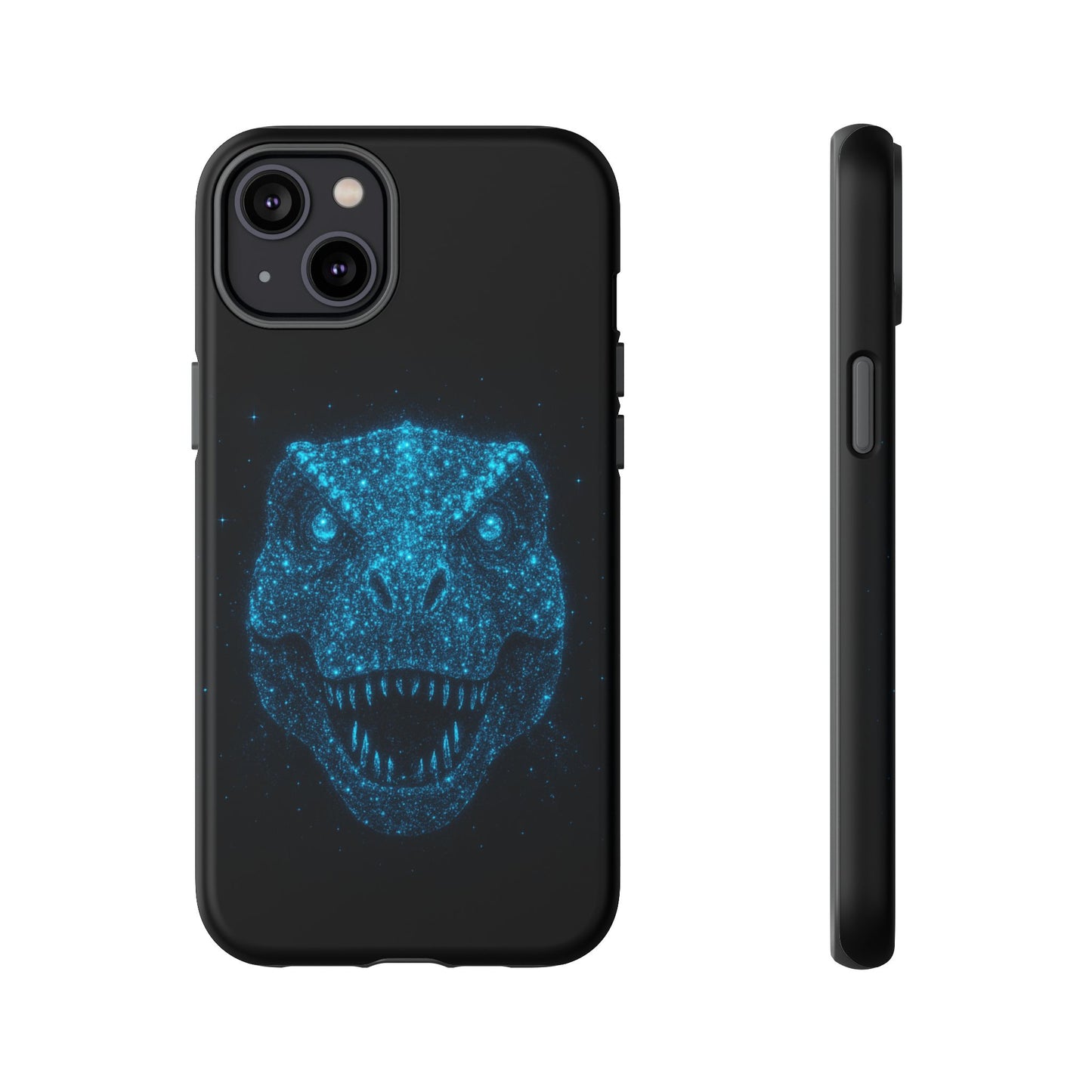 Bioluminescent Particle T-Rex iPhone Case - Galaxy-Style Cosmic Dino on Tough Dual-Layer Cover, Gift for Dino & Space Fans