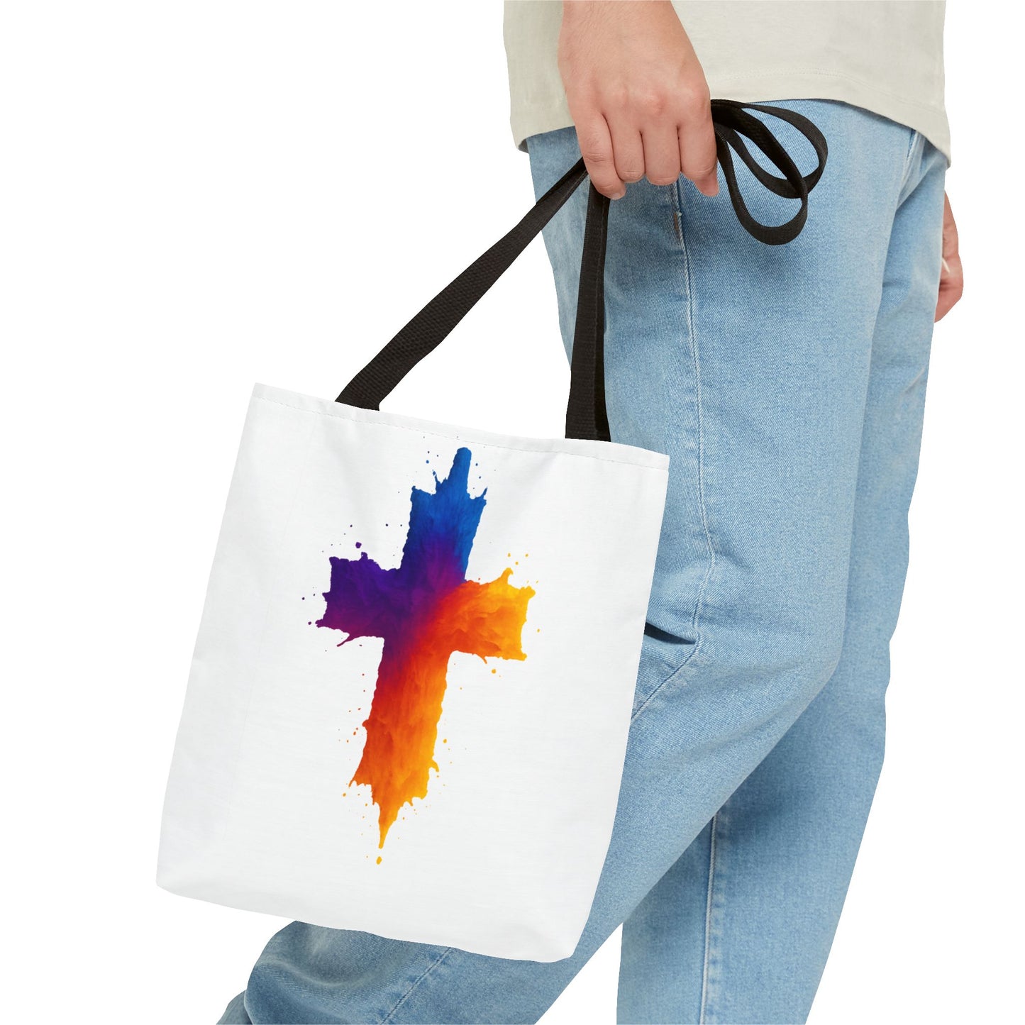 Watercolor Cross Tote Bag, Faith Tote, Christian Gift Bag, Religious Art Shoulder Bag, Inspirational Everyday Carry, Spiritual Cross Design Tote