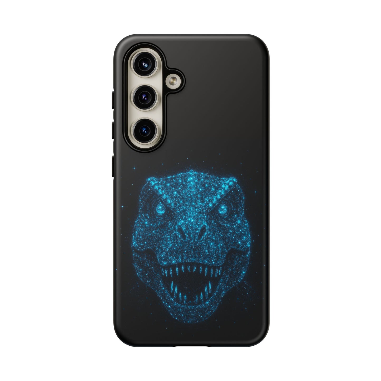 Bioluminescent T-Rex Samsung Case - Galaxy Tough Dual-Layer Cover, Cosmic Dino Particle Design, S25 S24 S23 Gift