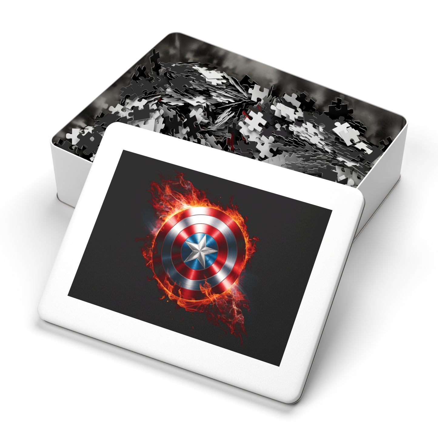 Fire & Shield Jigsaw Puzzle with Tin | Marvel-Inspired Home Décor