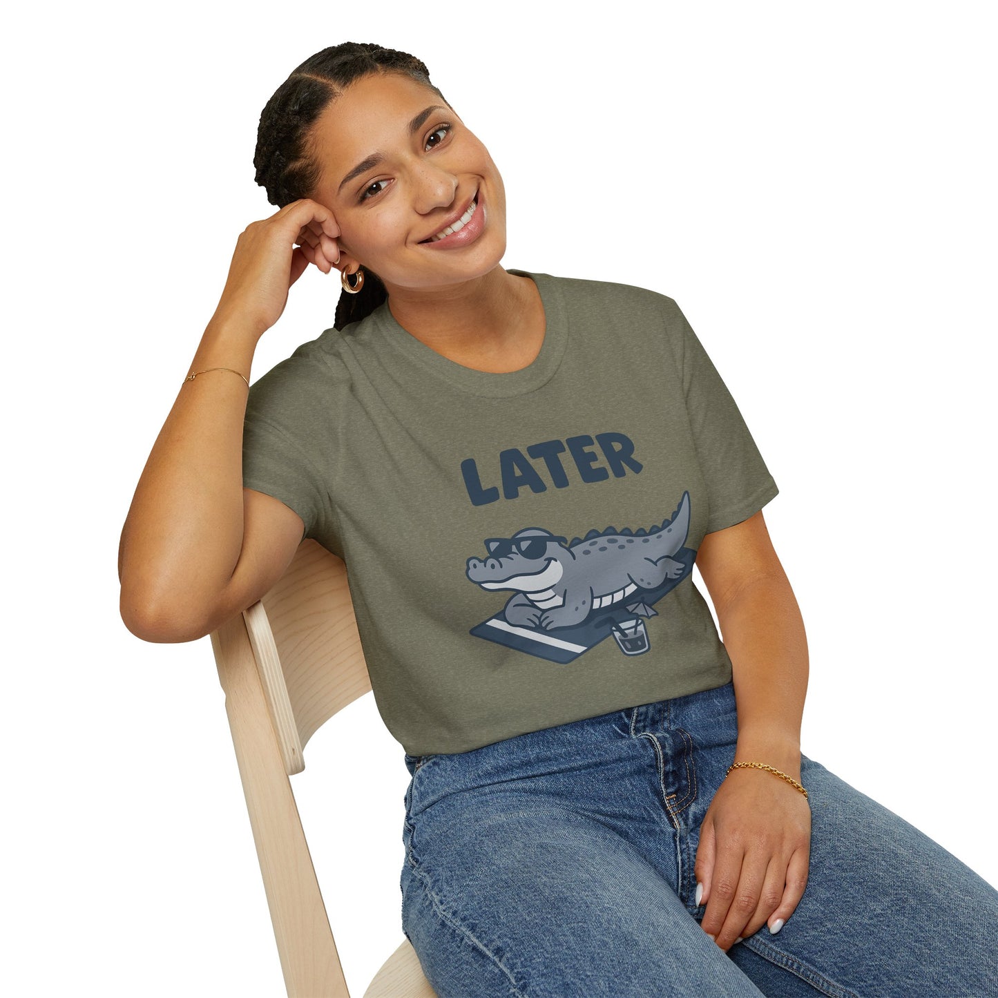 Later Gator Lounge Graphic Tee - Funny Alligator T-Shirt, Summer Vacation Humor, Cute Animal Tee, Relax Gift for Him and Her