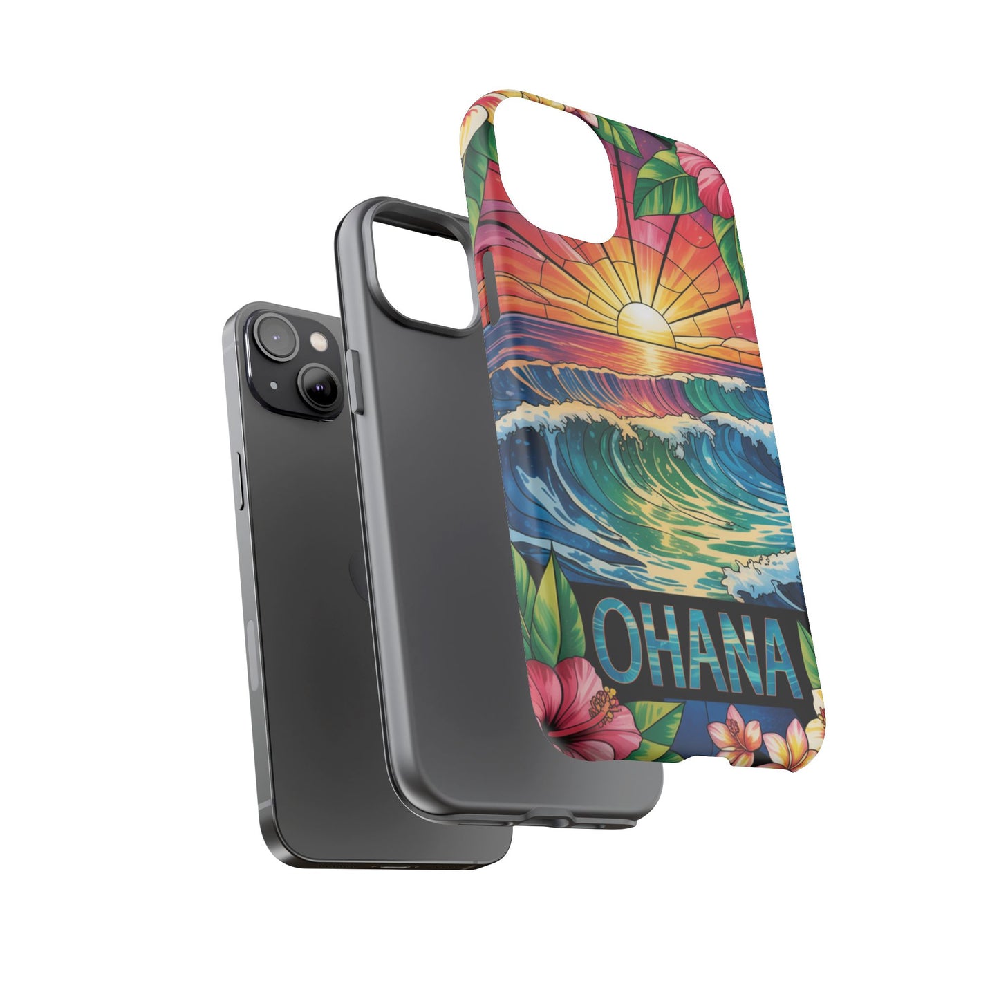 Ohana iPhone Case Tropical Hawaiian Sunset Phone Cover Wave Floral Beach Art Cute Gift for iPhone Lovers