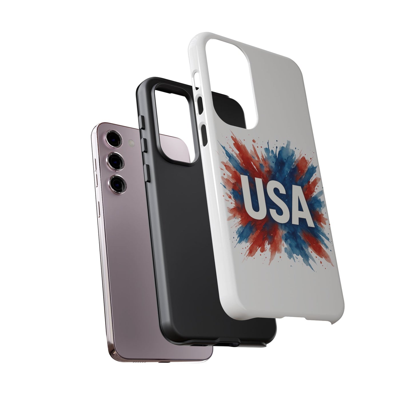 USA Splash Samsung Case - Patriotic Red White Blue Tough Cover, Dual-Layer Protection, 4th of July amd Veteran Gift for Galaxy