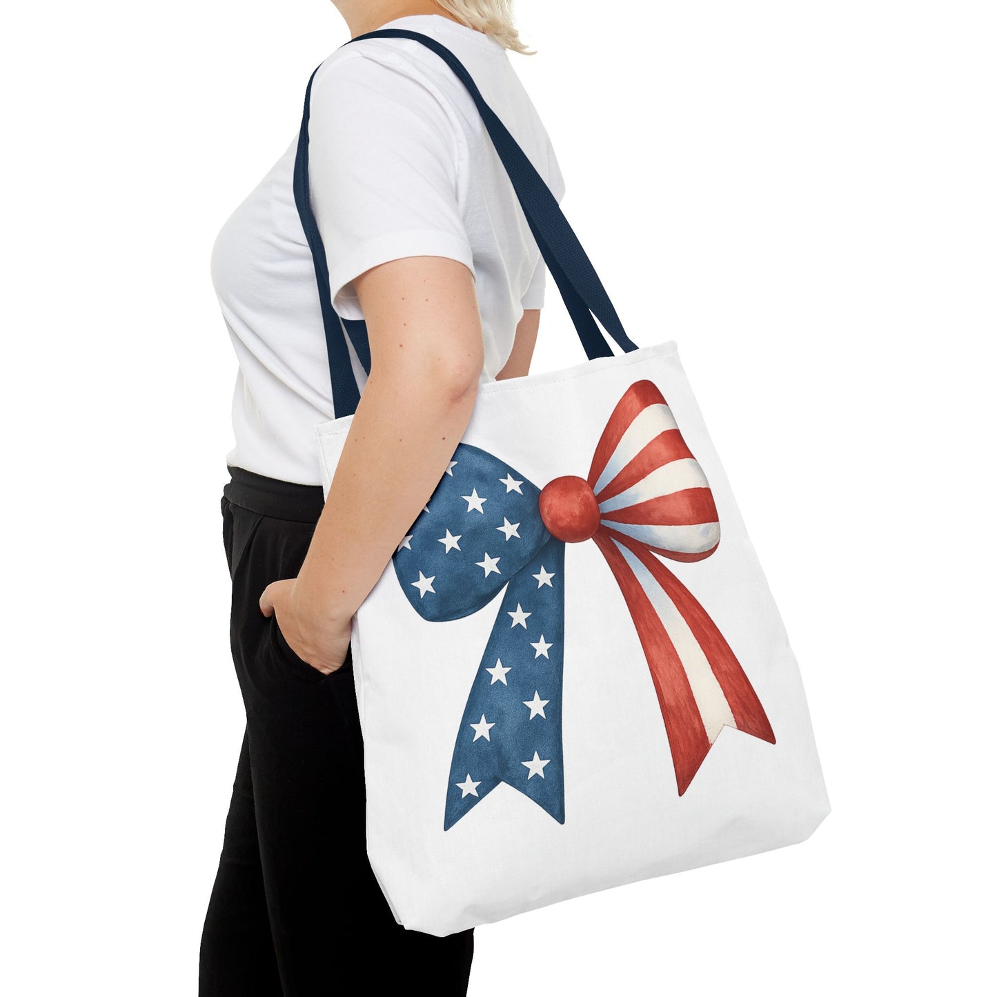 Patriotic Bow Tote Bag | 4th of July Reusable Bag | American Flag Tote | USA Stars Stripes Bag | Independence Day Gift | USA Market Bag