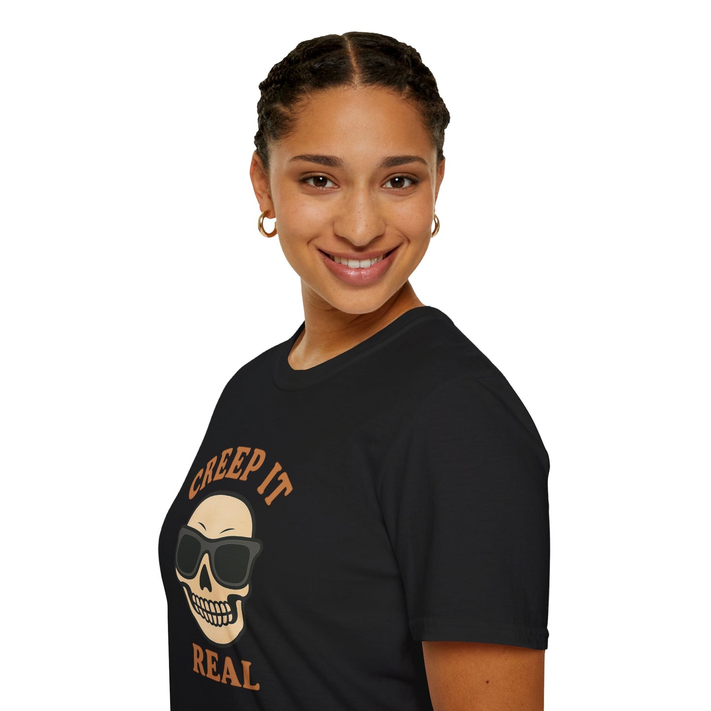 Creep It Real Shirt - Funny Skull Halloween T-Shirt, Spooky Season Graphic Tee, Cool Skeleton with Sunglasses, Humorous Fall Top