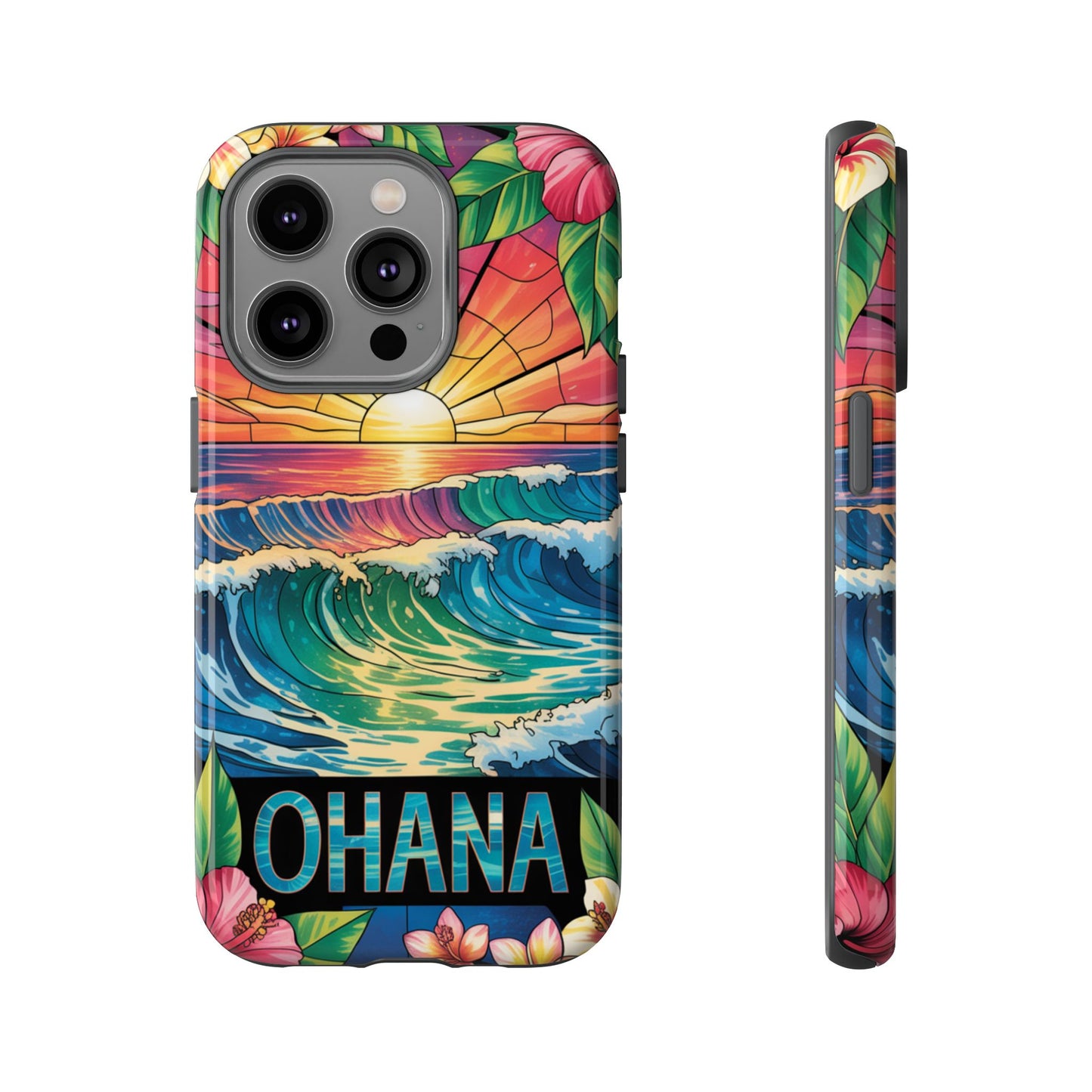 Ohana iPhone Case Tropical Hawaiian Sunset Phone Cover Wave Floral Beach Art Cute Gift for iPhone Lovers