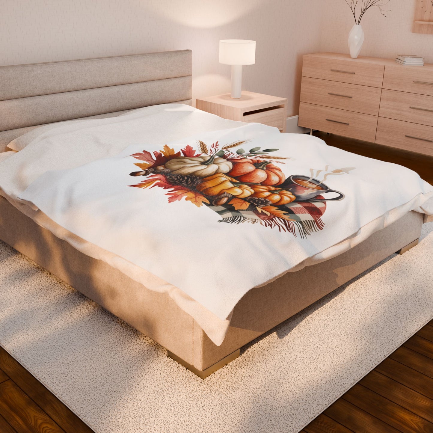 Pumpkin Plaid Fall Blanket, Cozy Autumn Throw Blanket With Pumpkins And Coffee Mug, Thanksgiving Decor, Soft Fleece Blanket Gift For Home
