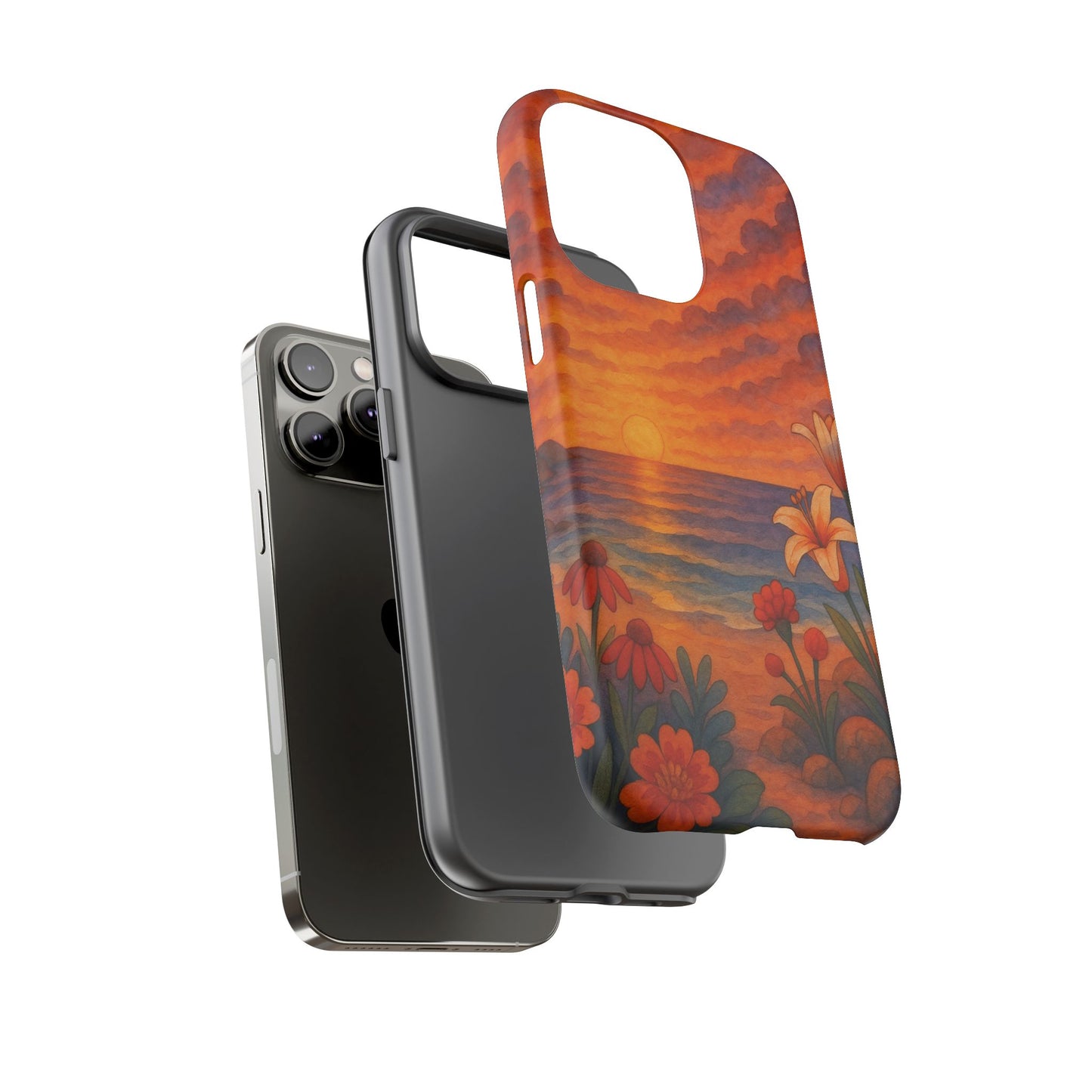 iPhone Case - Floral Ocean Sunset Watercolor Tough Case Nautical Phone Case Beach iPhone Case Ocean Sunset Theme