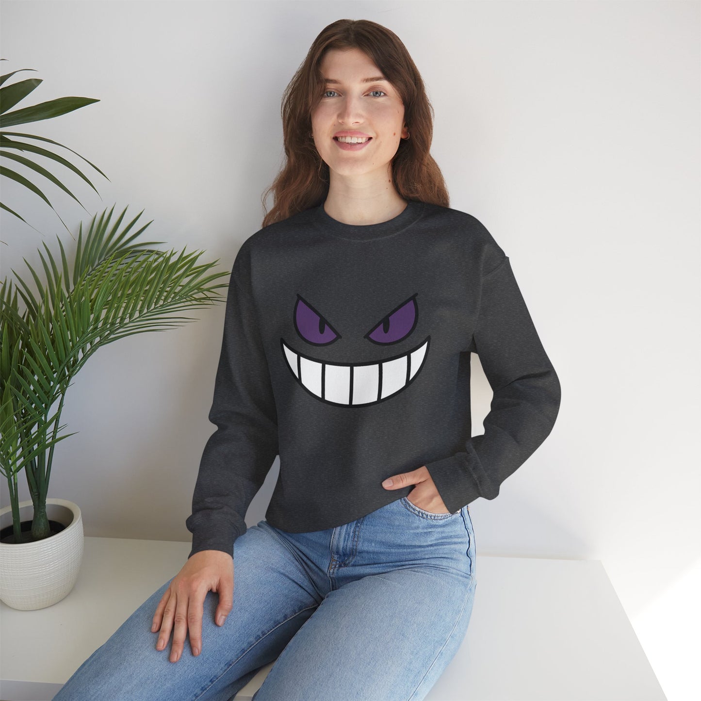 Sinister Grin Sweatshirt, Creepy Smile Crewneck, Dark Cartoon Face Sweatshirt, Halloween Gothic Sweatshirt, Spooky Grin Pullover